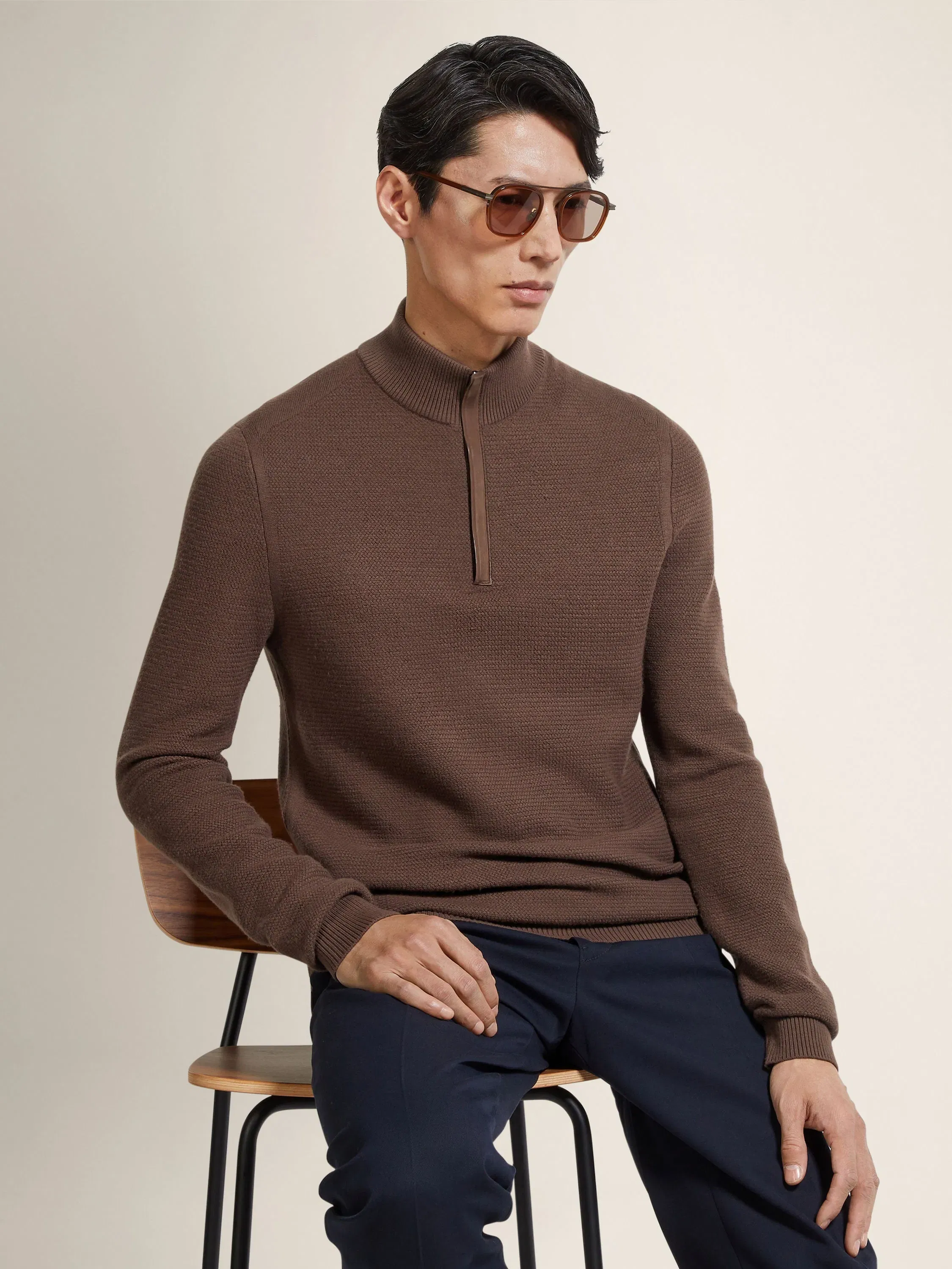Zegna Brown Vellus Aureum Zip Mock Neck