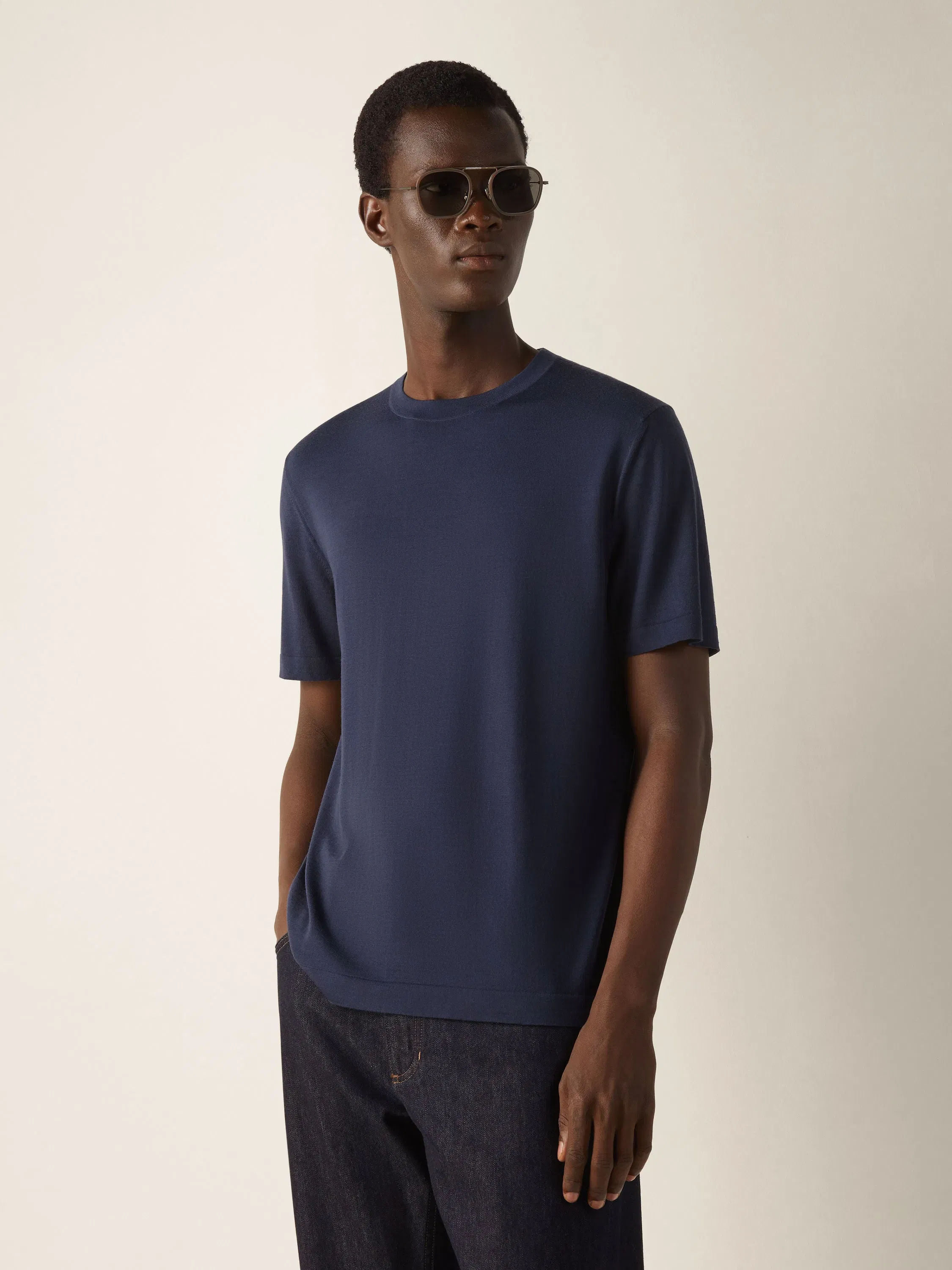 Zegna Dark Indigo Blue Wool T-Shirt