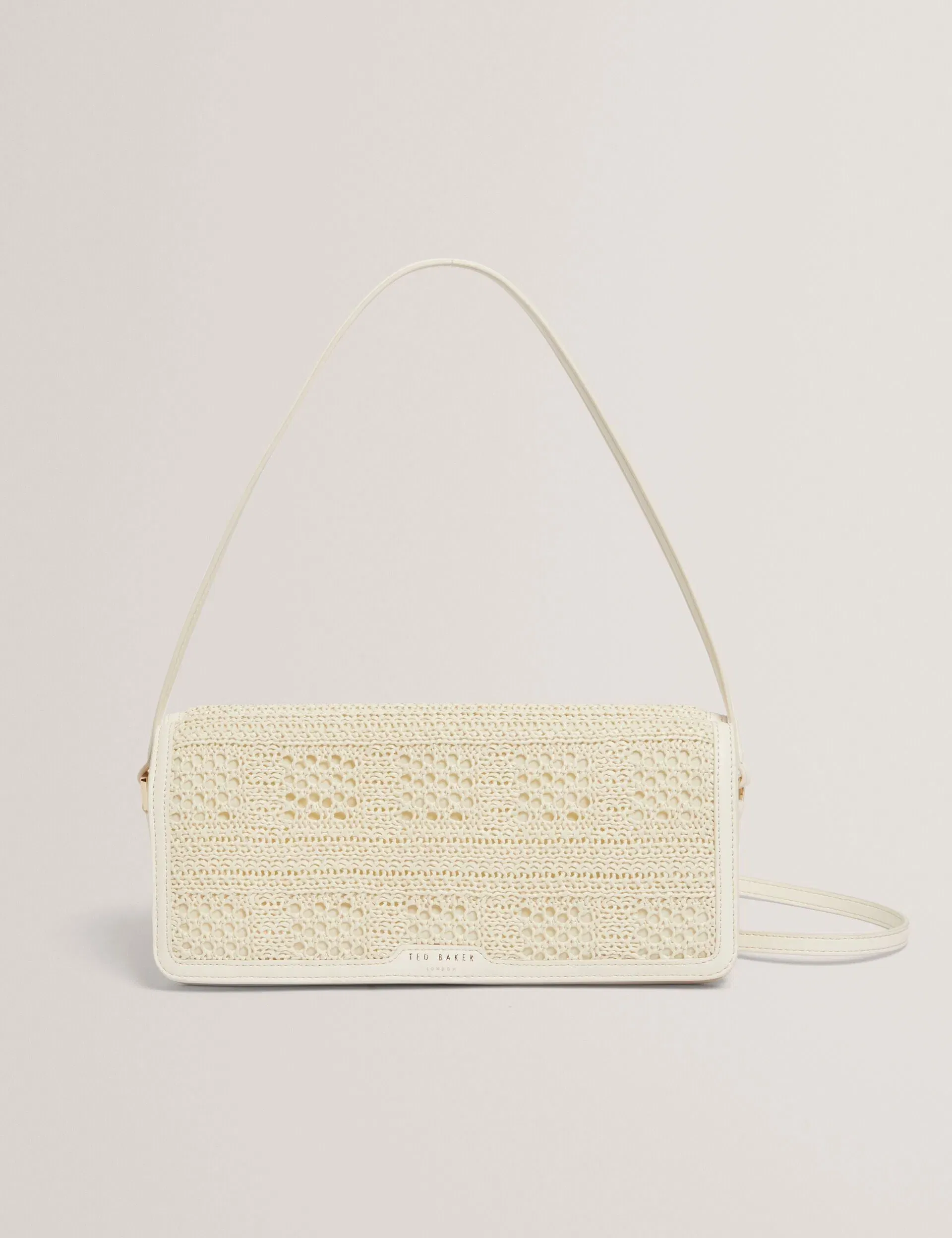 Ted Baker Pettria Raffia Panel Foldover Baguette Shoulder Bag Ivory Women's