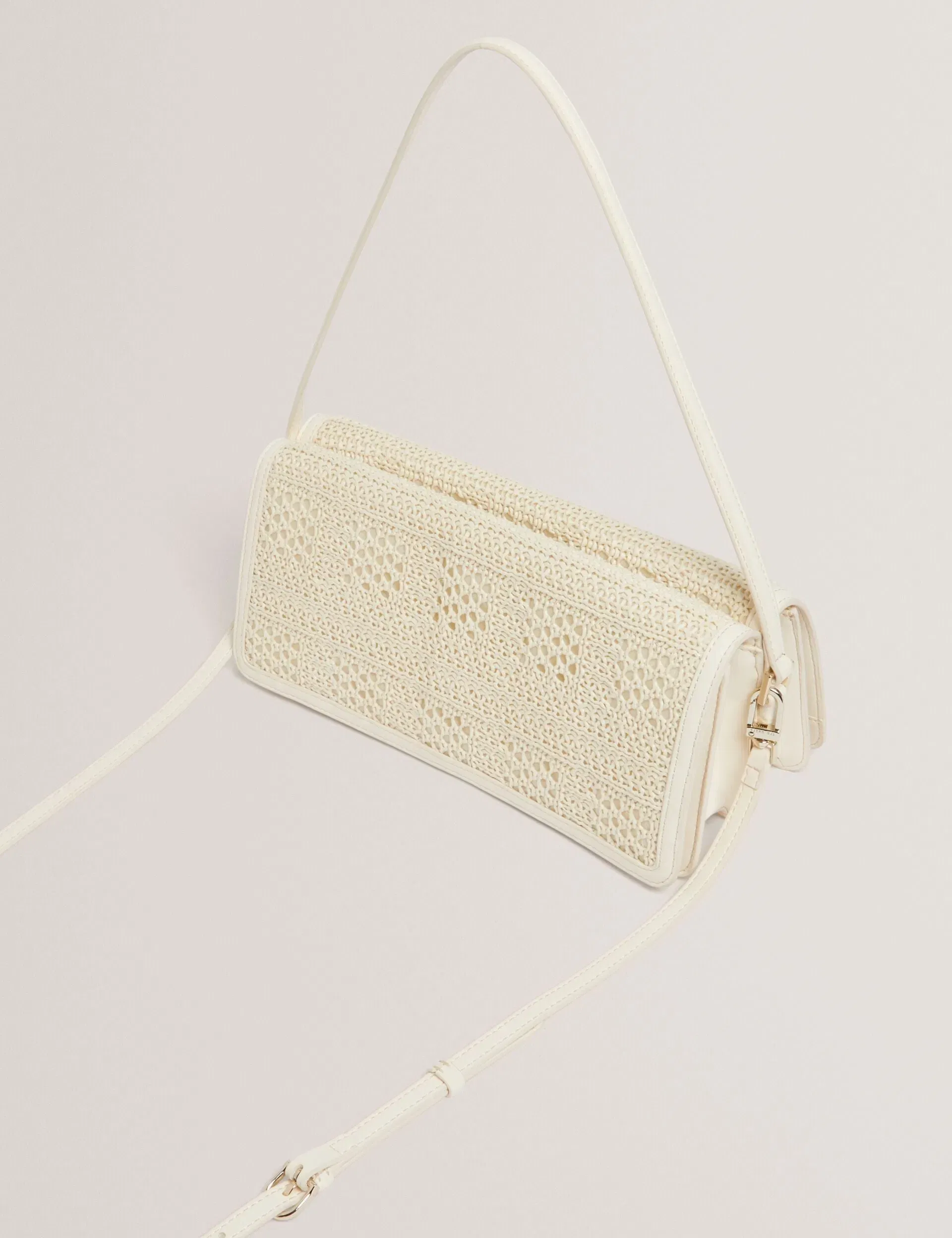 Ted Baker Pettria Raffia Panel Foldover Baguette Shoulder Bag Ivory Women's