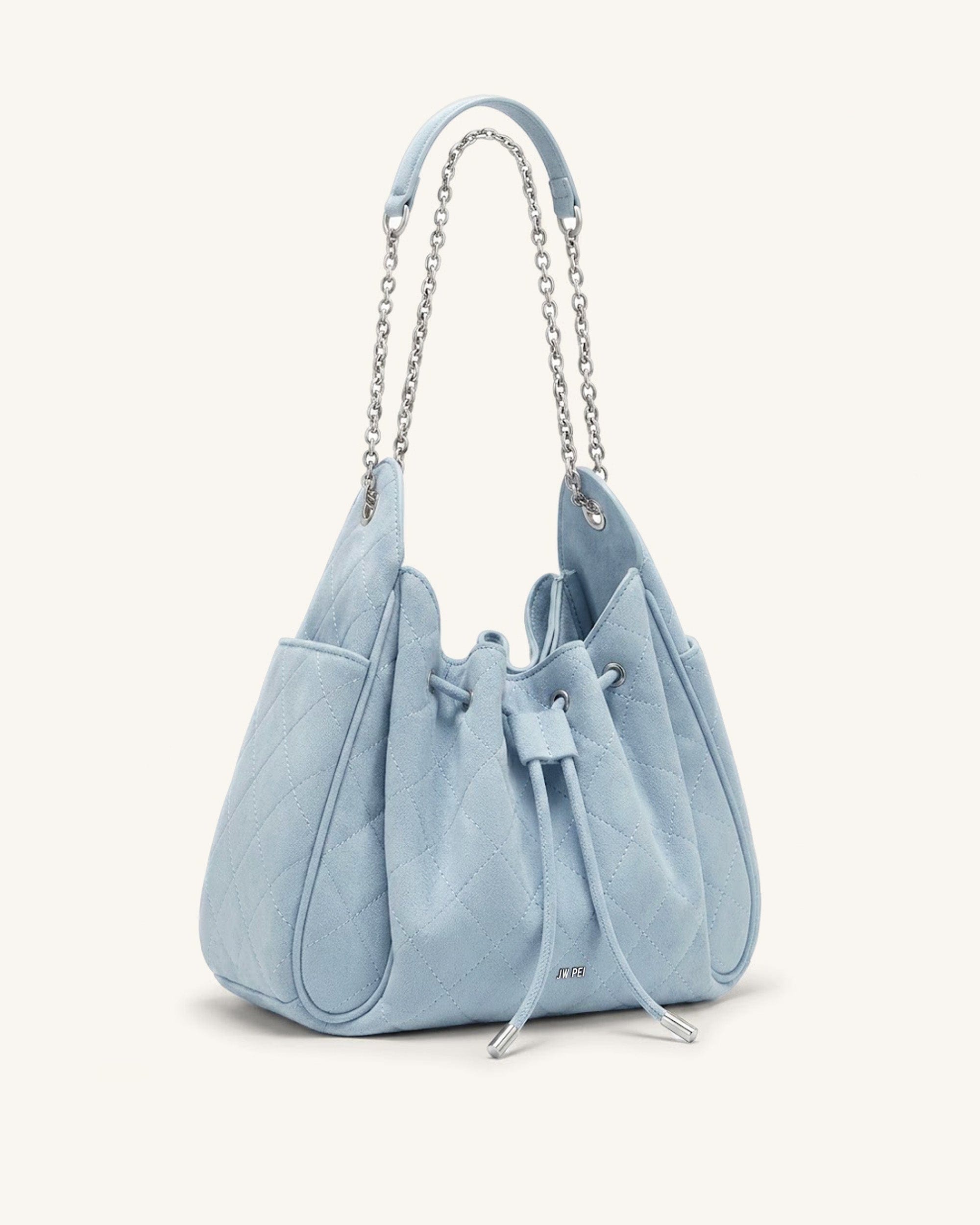 Jw Pei Rowan Faux Suede Quilted Chain Bucket Bag Blue