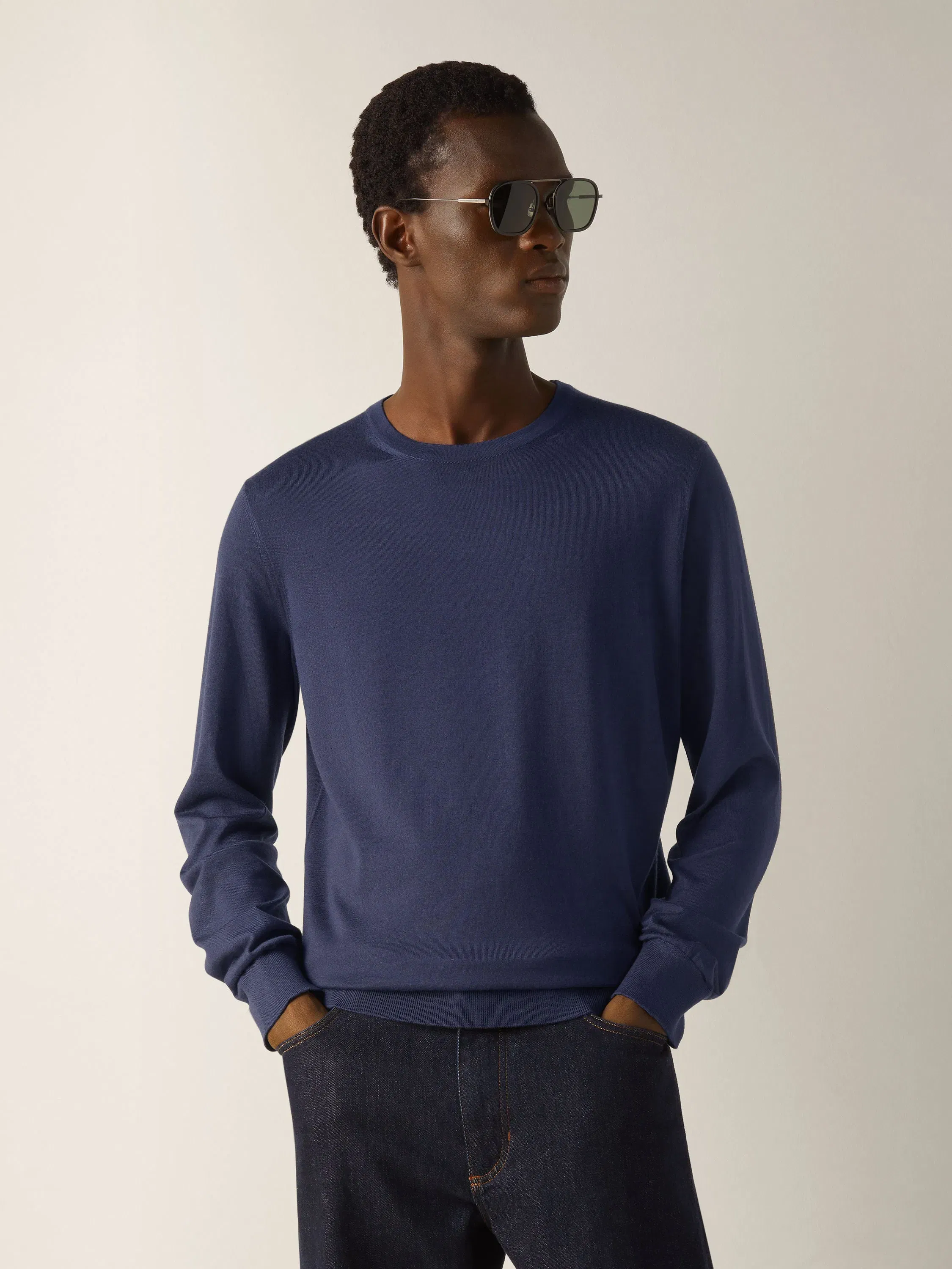 Zegna Dark Indigo Blue Mlange Cashseta Crewneck
