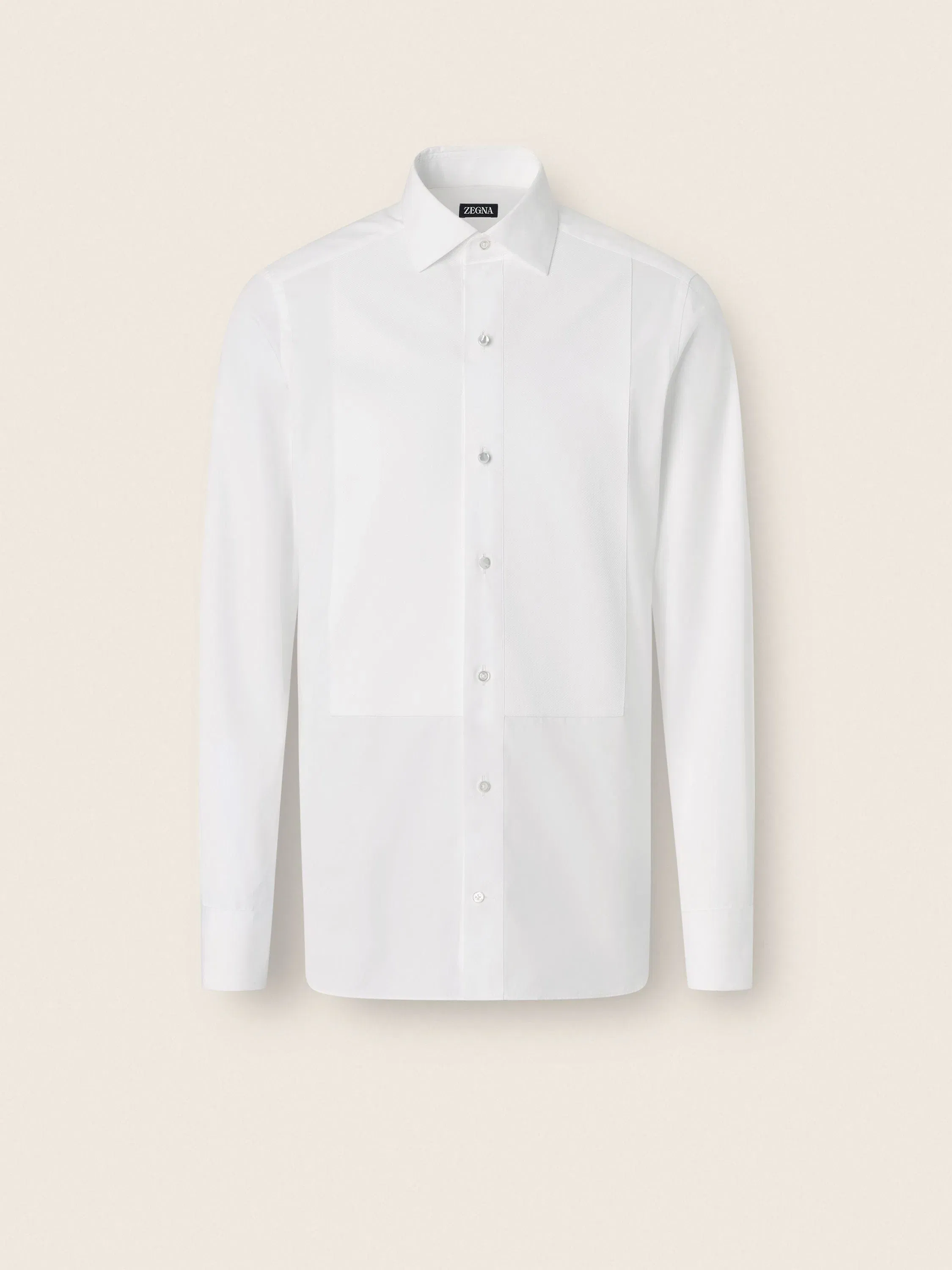 Zegna Optical White Cotton Tuxedo Shirt