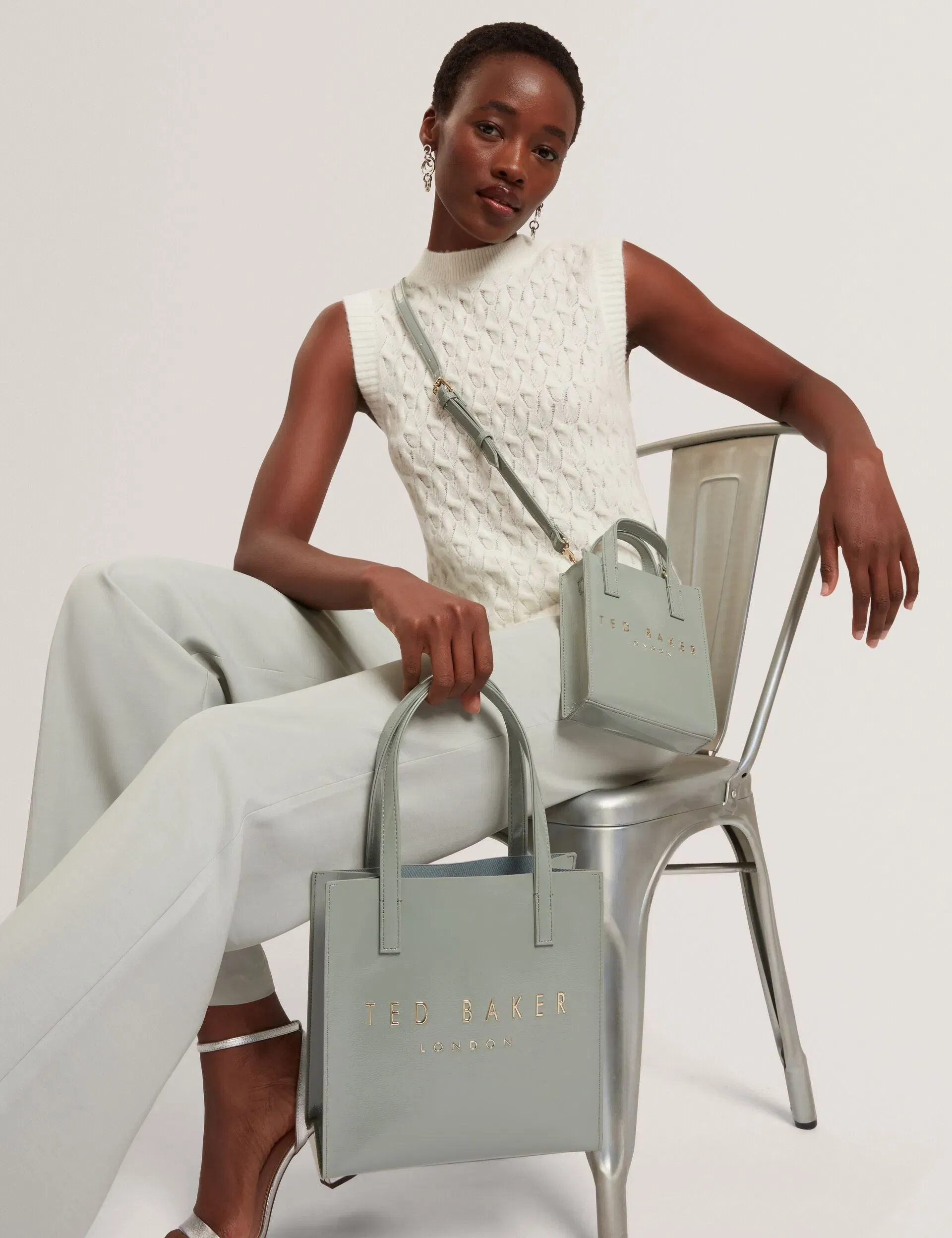 Ted Baker Crinion Crinkle Texture Small Icon Tote Bag In Grey Women's