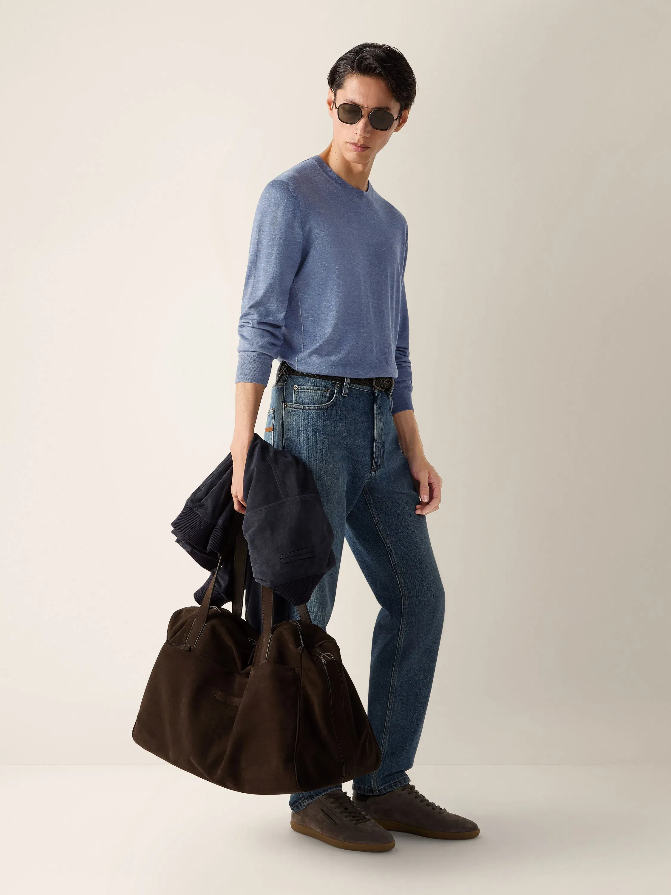Zegna Lilac Mlange Silk Cashmere And Linen Crewneck