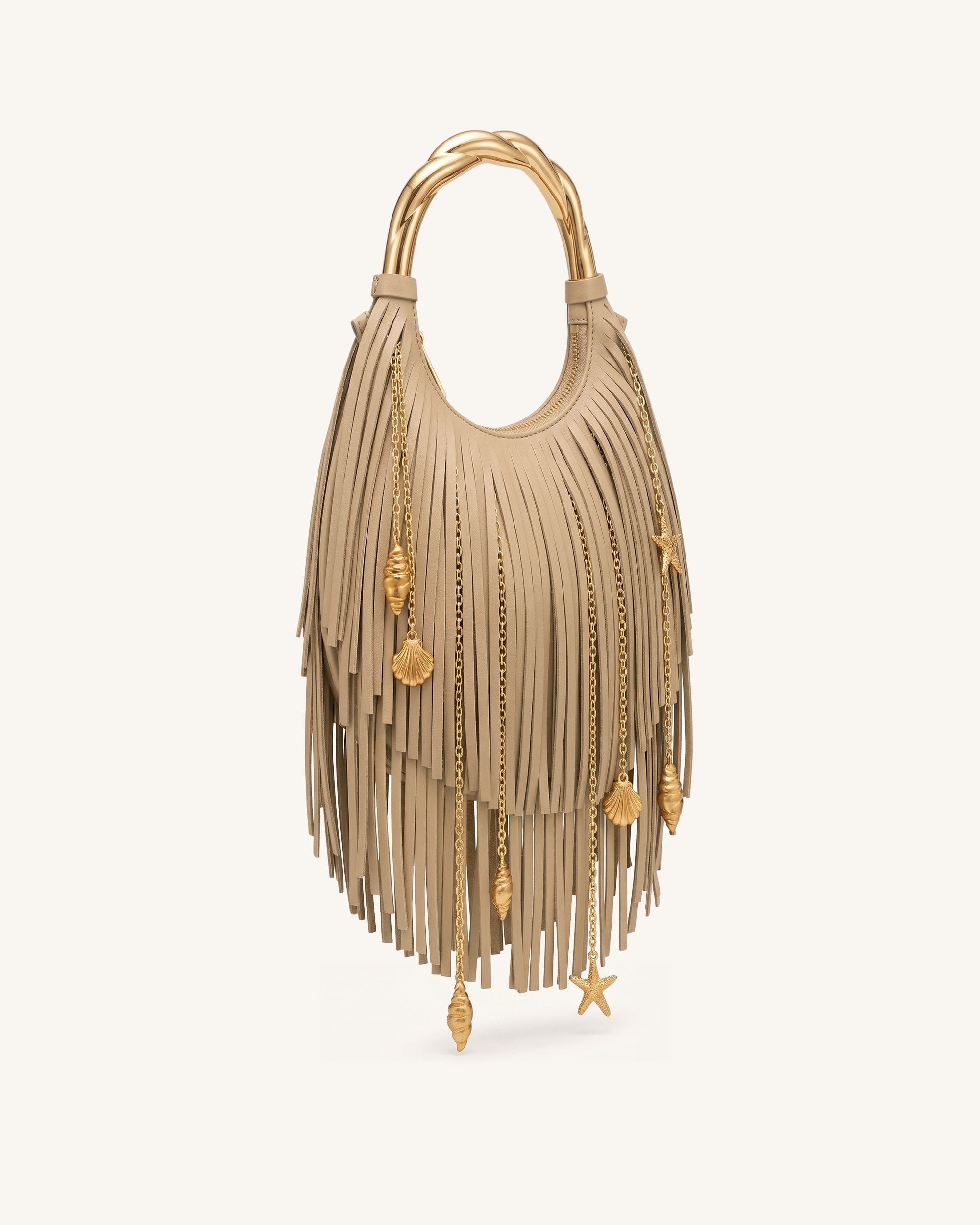 Jw Pei Chloe Metal Handle Fringe Top Handbag Khaki