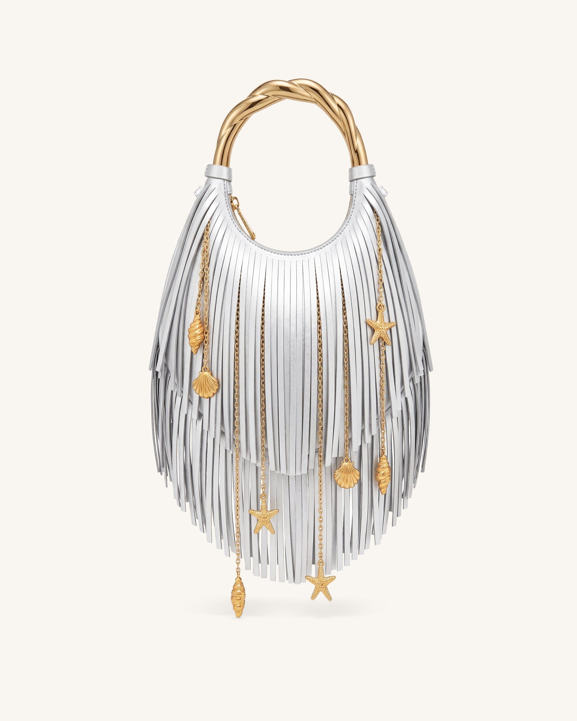 Jw Pei Chloe Metal Handle Fringe Top Handbag Silver