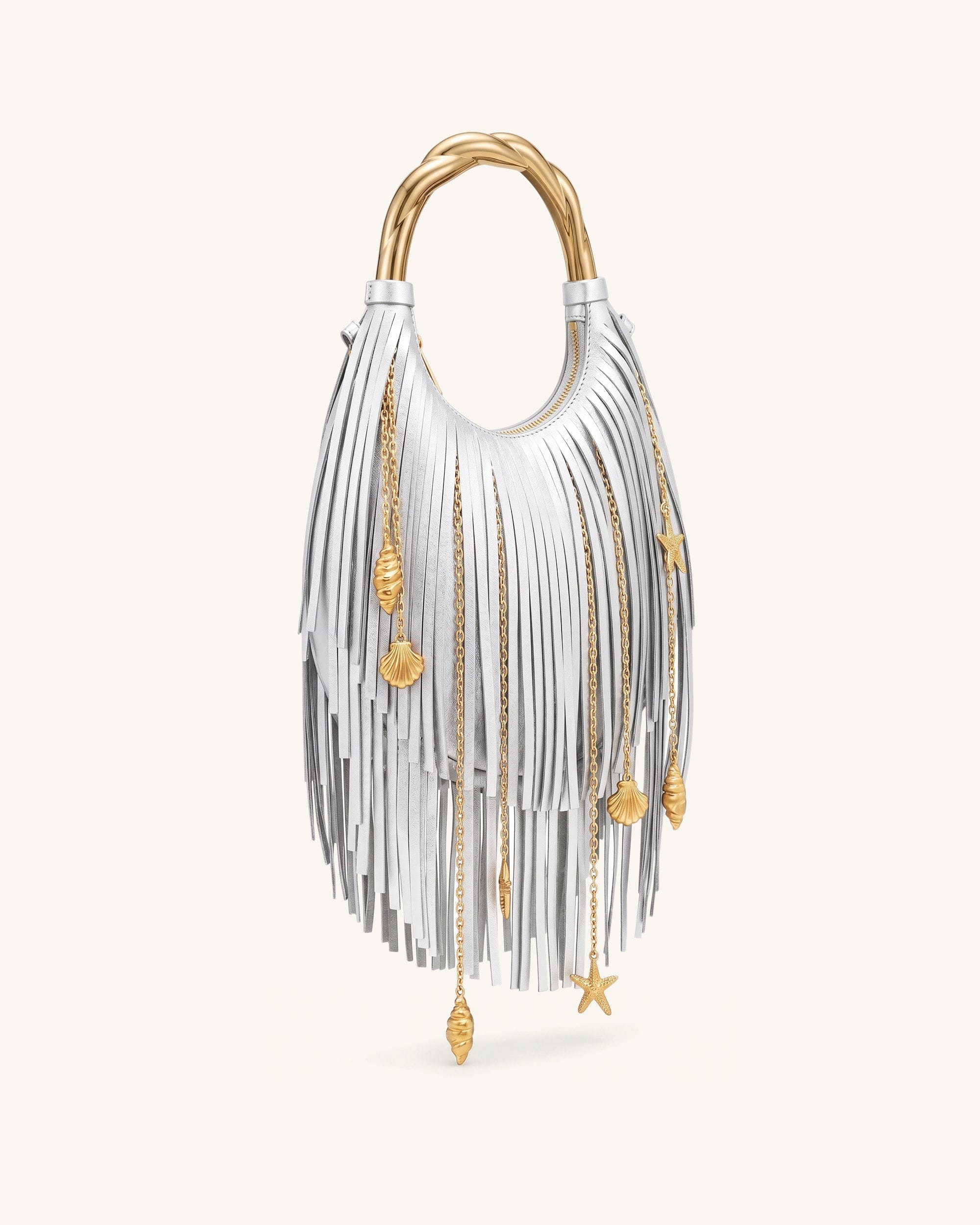 Jw Pei Chloe Metal Handle Fringe Top Handbag Silver