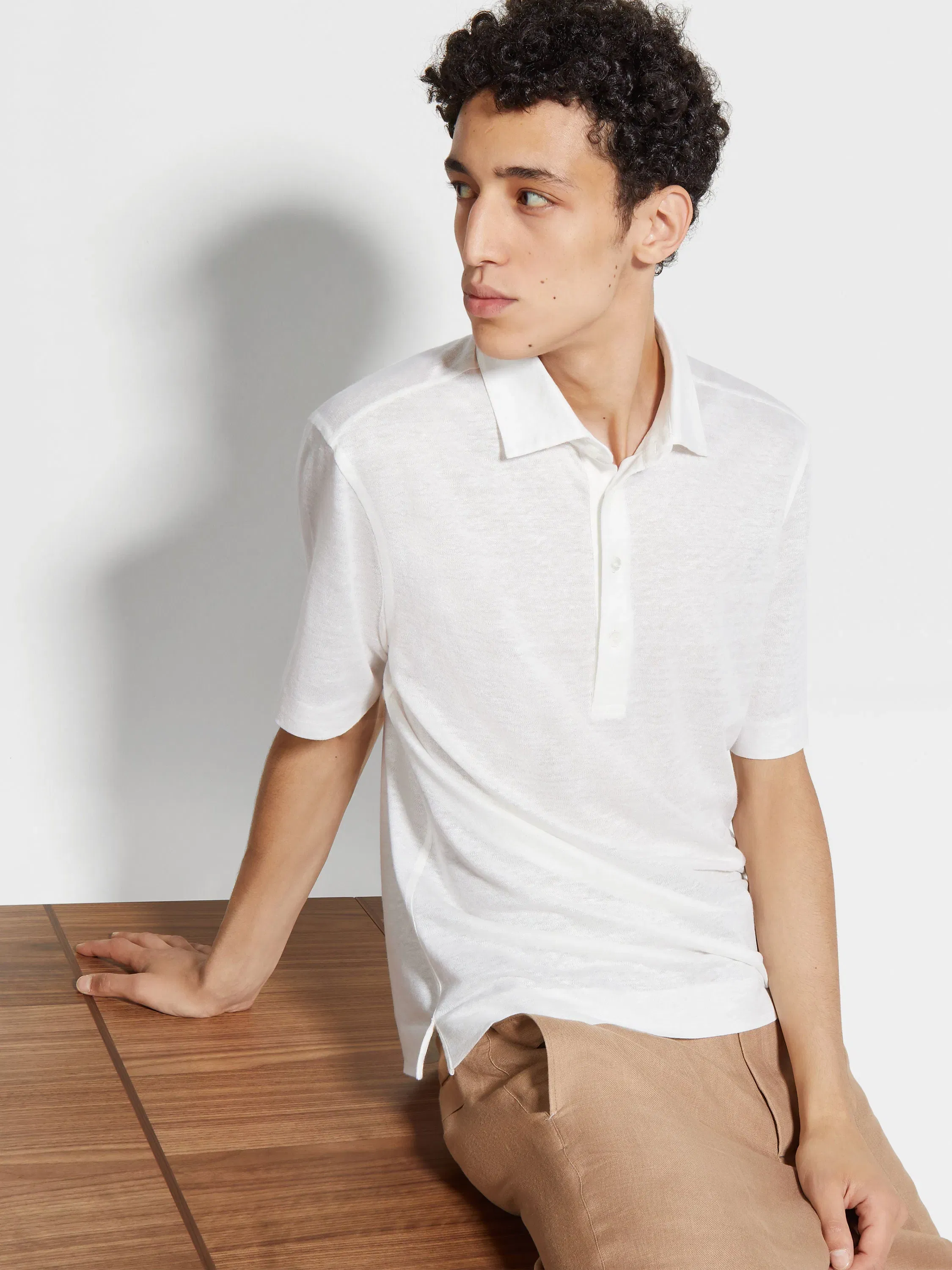 Zegna Optical White Linen Polo Shirt