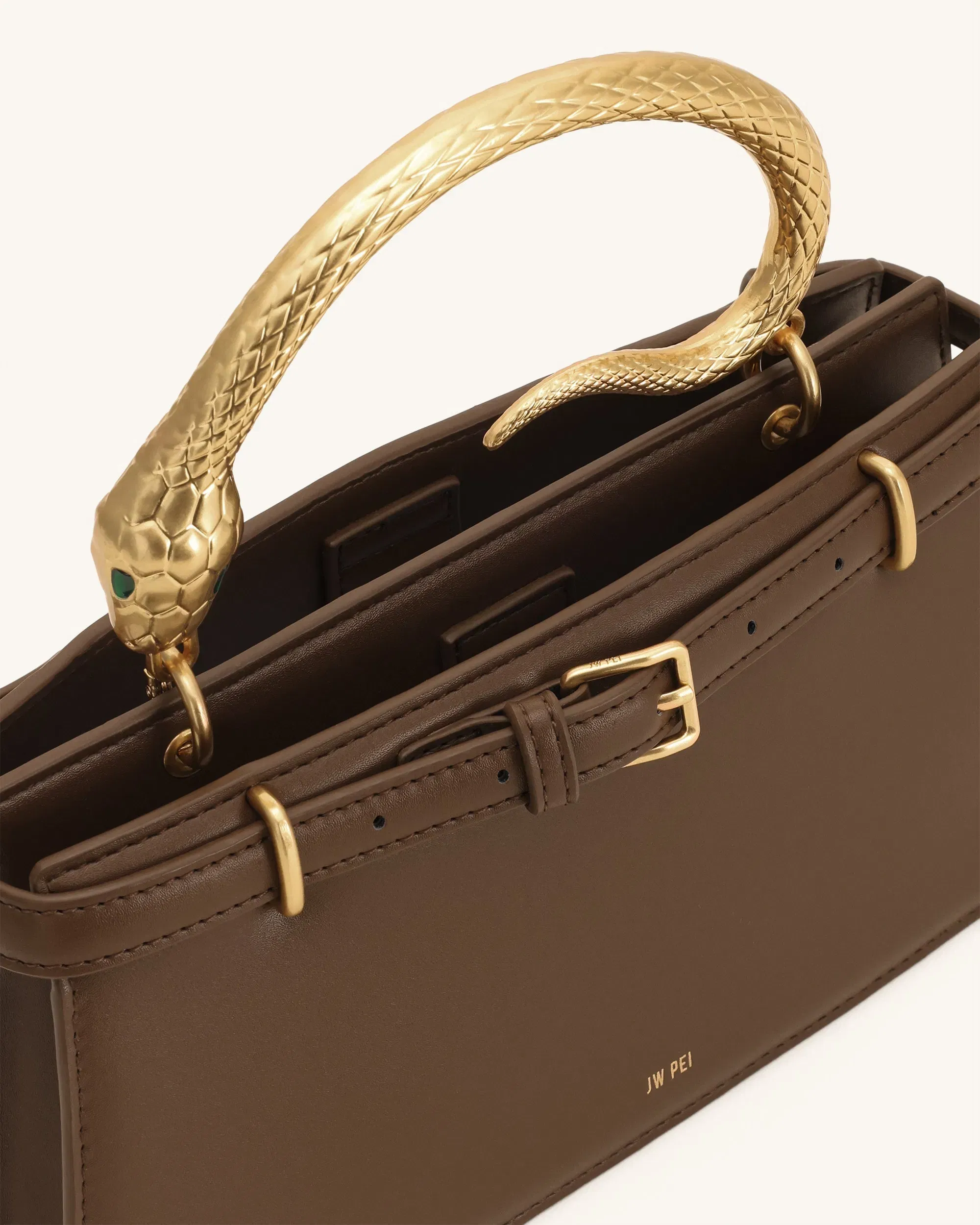 Jw Pei Elena Snake Handle Top Handle Bag Dark Brown