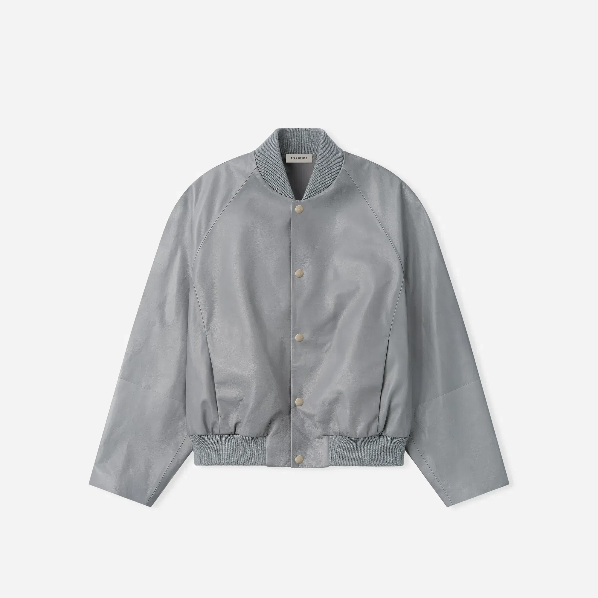 Fear Of God Leather 9 Raglan Bomber Jacket Metallic Grey