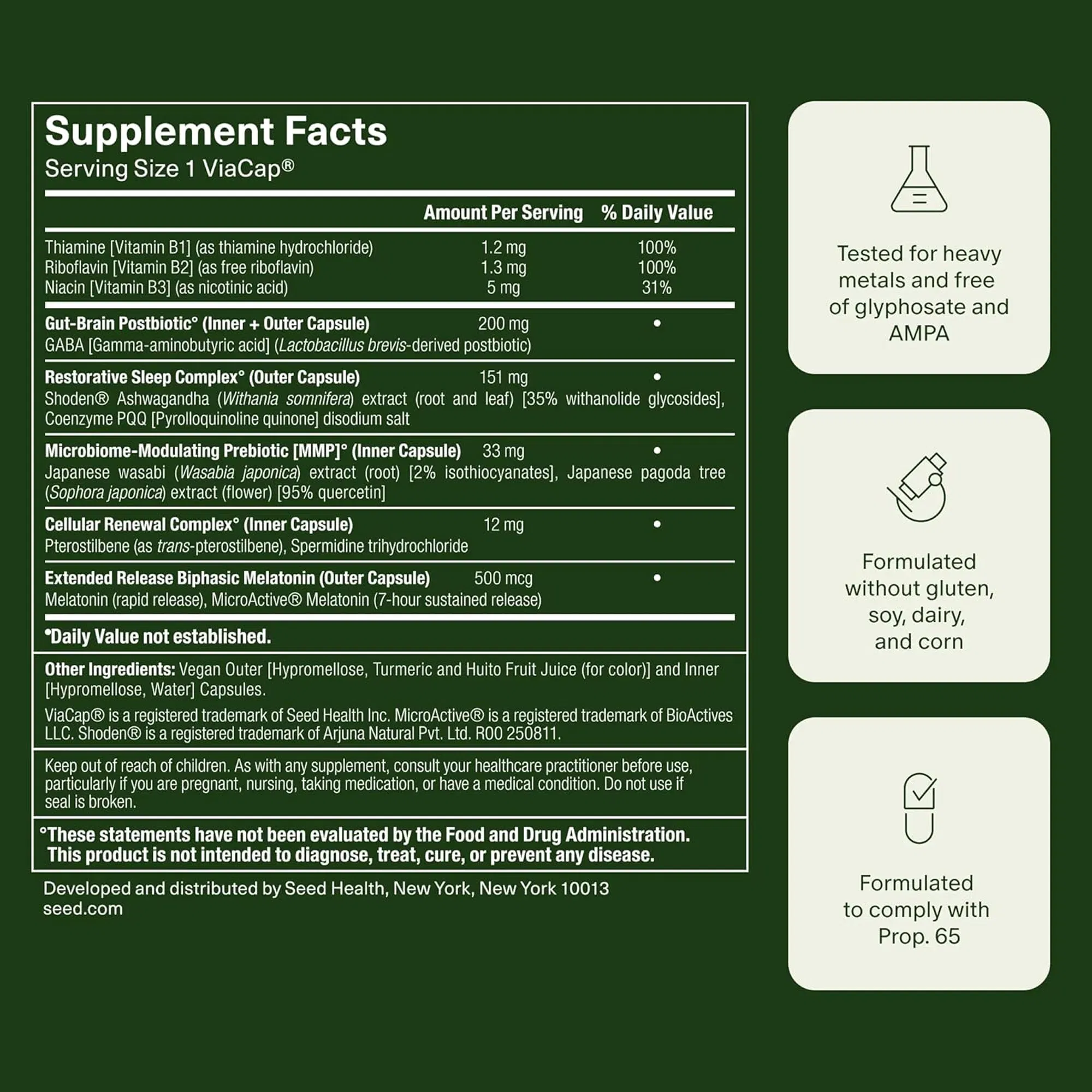 Seed PM-02 Sleep + Restore Sleep Aid For Women & Men Non-Habit Forming Bioidentical Melatonin & Ashwagandha Vegan & Shelf-Stable (30-Day Supply)