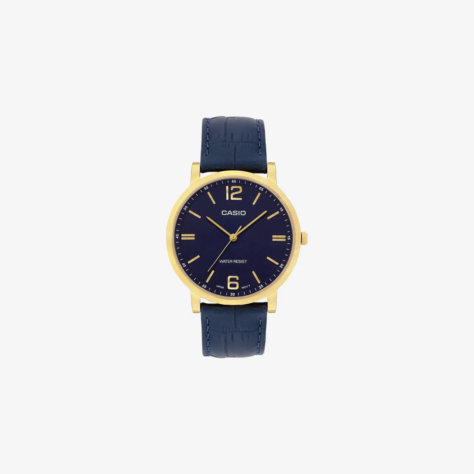Casio Enticer MTP-SN5YGL-2A Quartz Blue Dial Analog Navy Leather Strap Watch