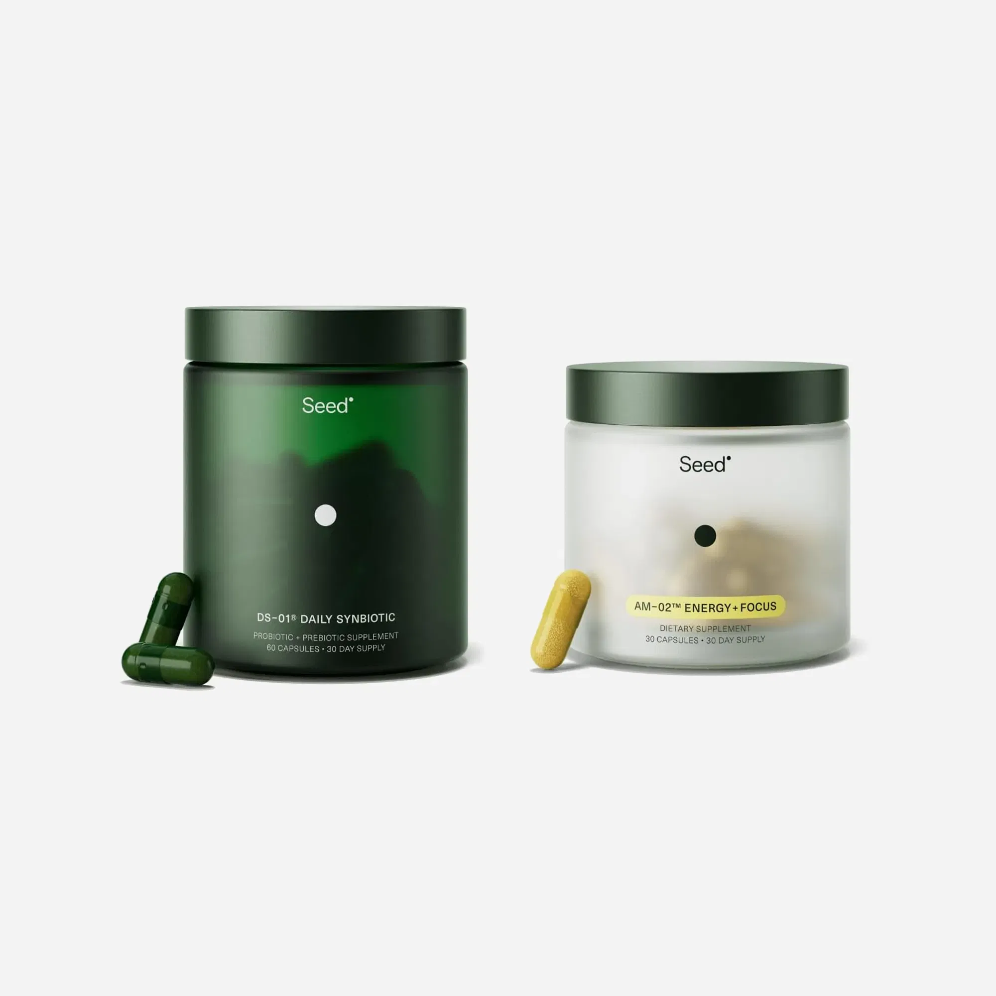 Seed DS-01 Daily Synbiotic & AM-02 Energy + Focus Bundle Probiotic And Nootroptic Supplment For Women And Men Vegan (30-Day Supply)