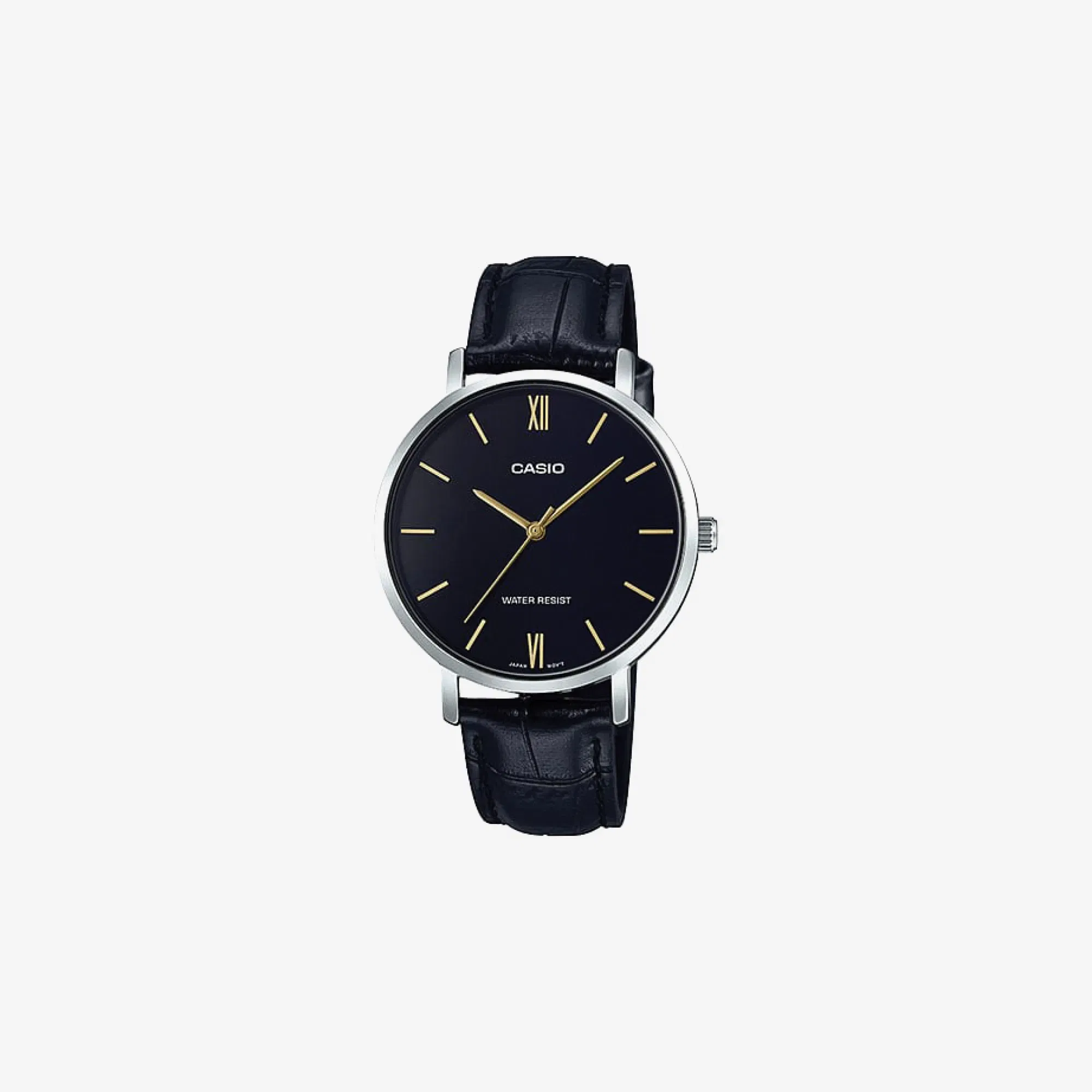 Casio Enticer LTP-VT01L-1BUDF Quartz Black Dial Analog Black Leather Strap Watch
