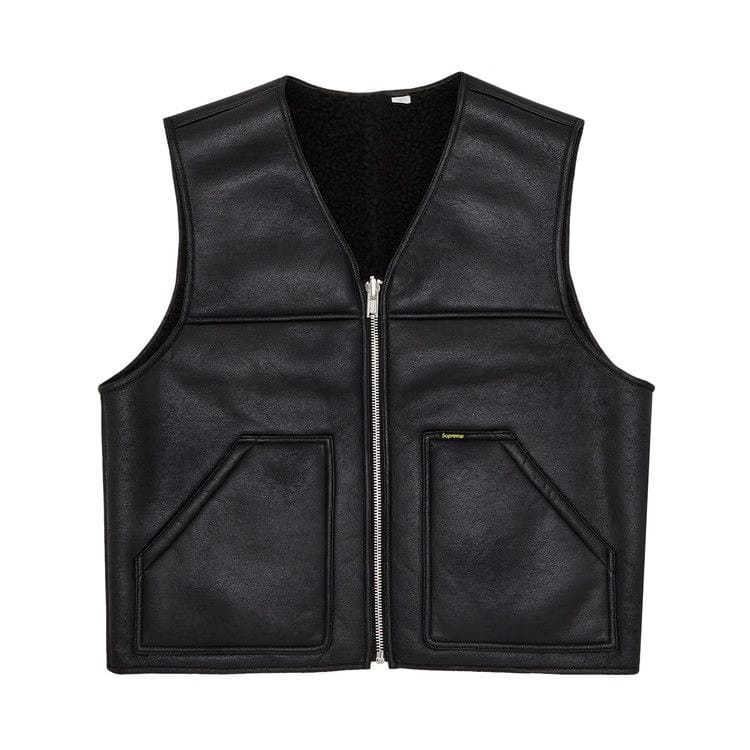 Supreme Reversible Faux Shearling Work Vest Black