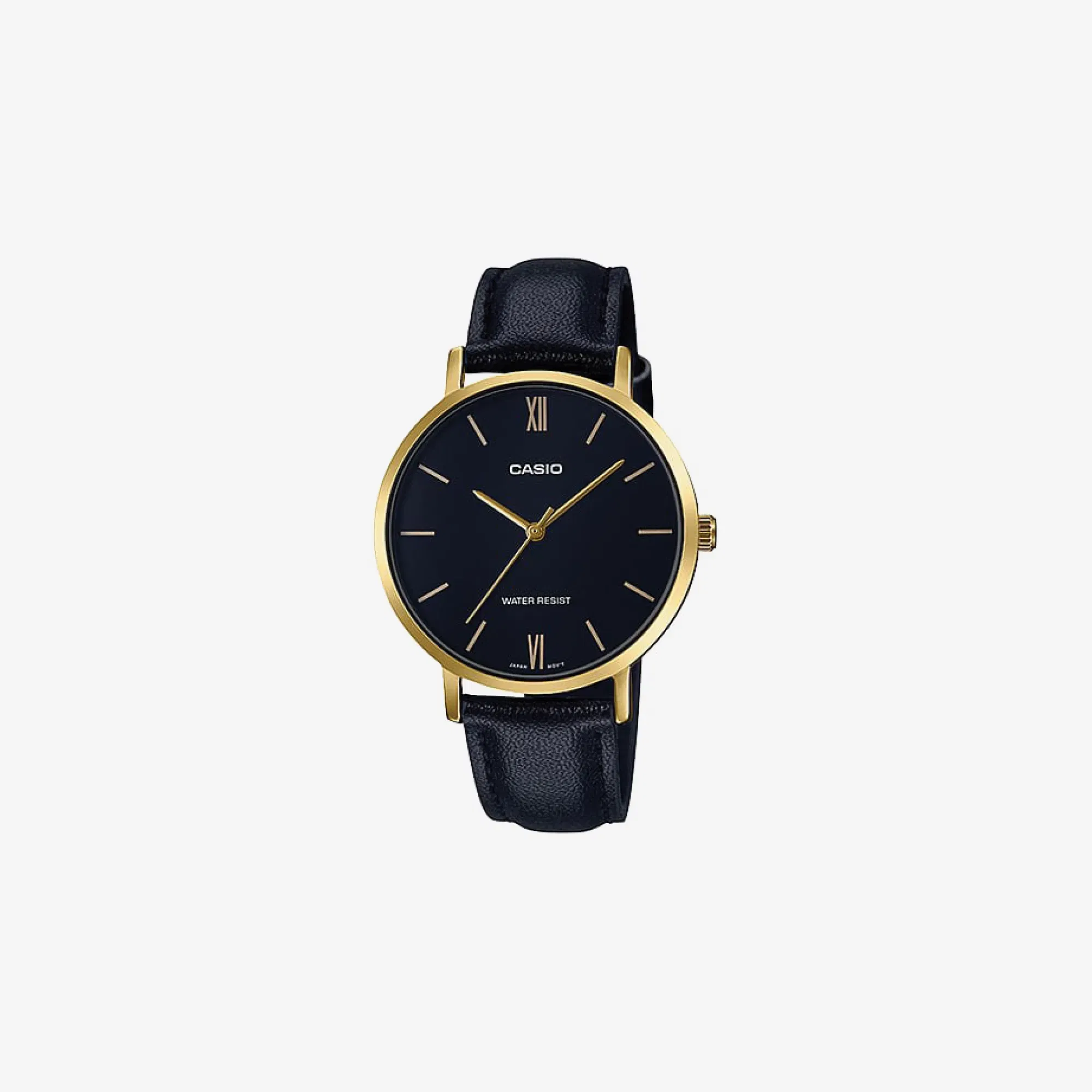 Casio Enticer LTP-VT01GL-1BUDF Quartz Black Dial Analog Black Leather Strap Watch