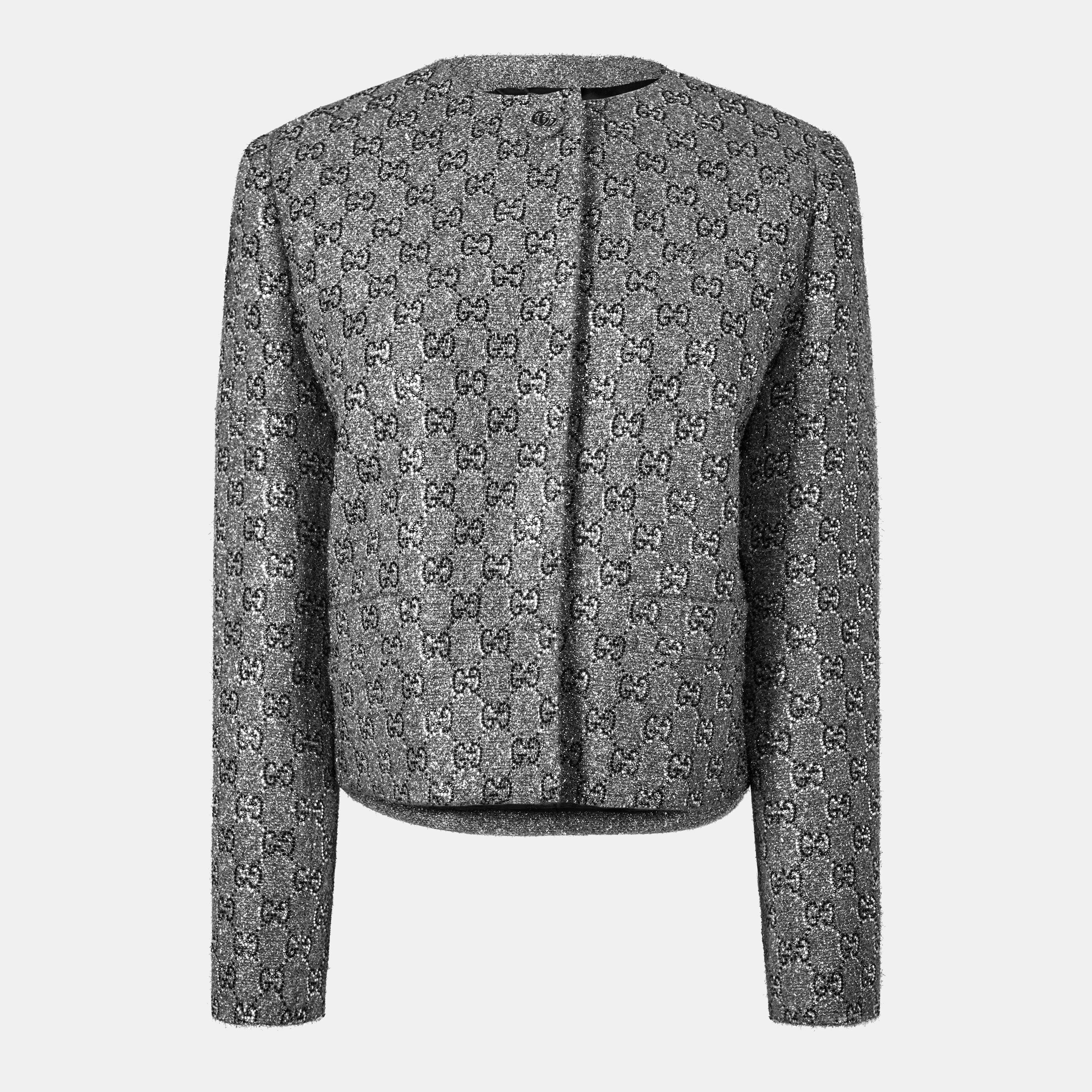 Embroidered Wool Long Sleeve Collarless Overcoat