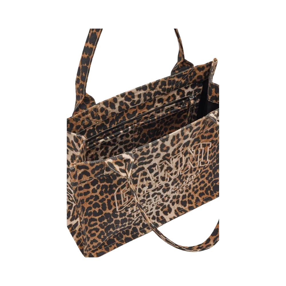 Ganni Leopard Large Canvas Tote Bag
