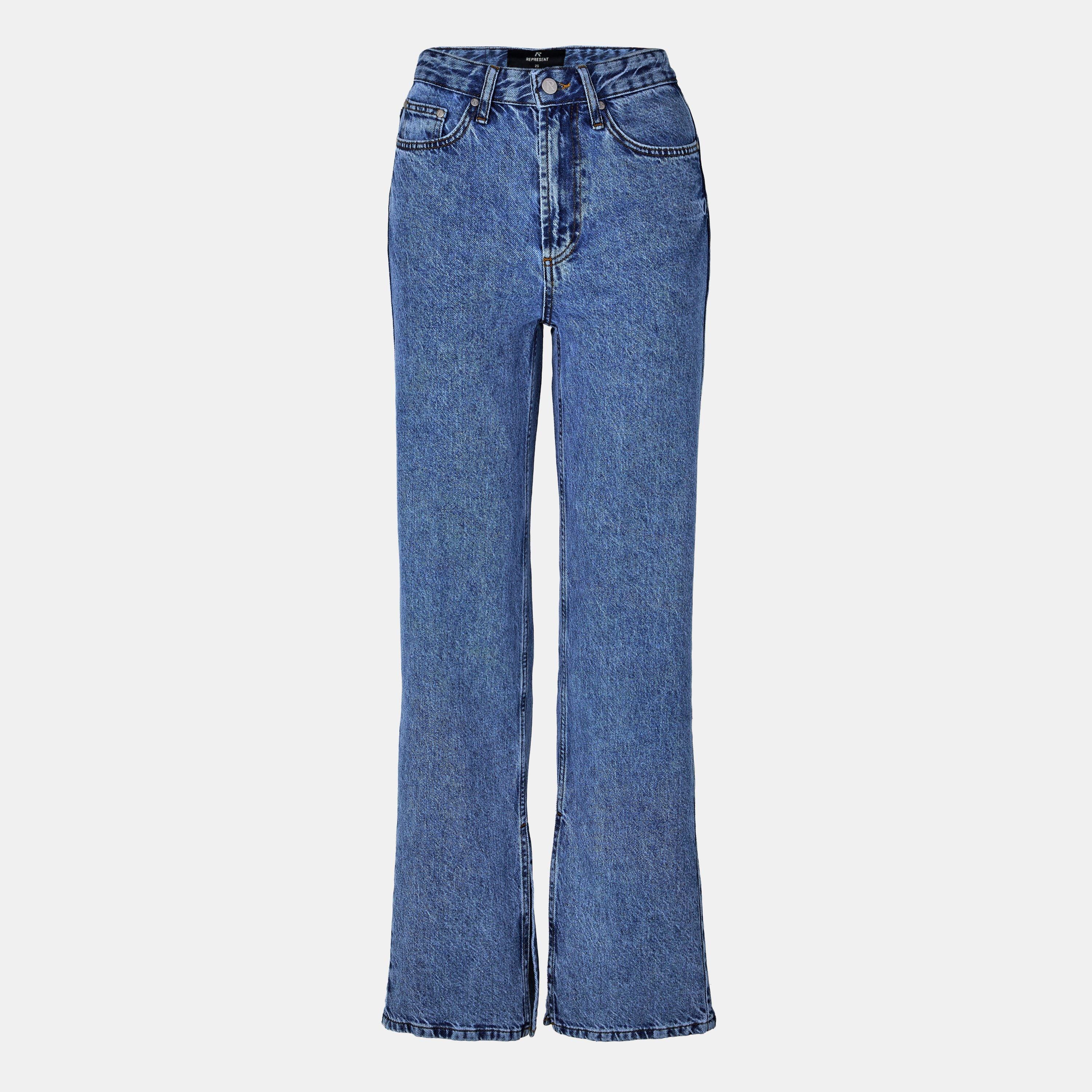 Mid Rise Cotton Full Length Straight Leg Jeans