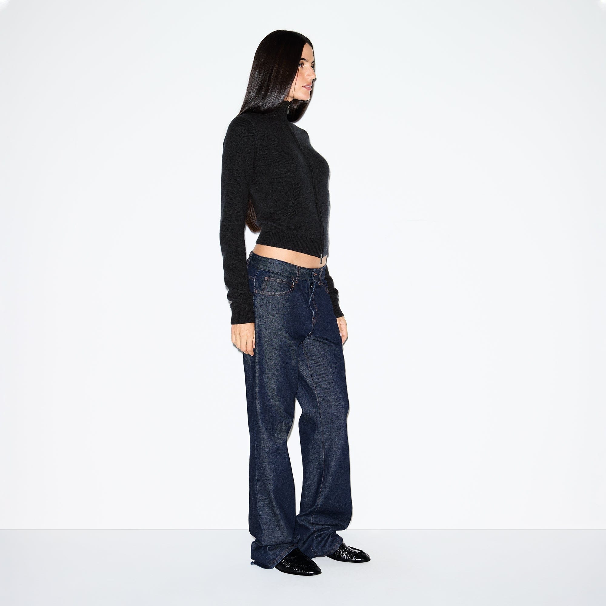 Wool Cashmere Zip Up Mock Neck Sweater