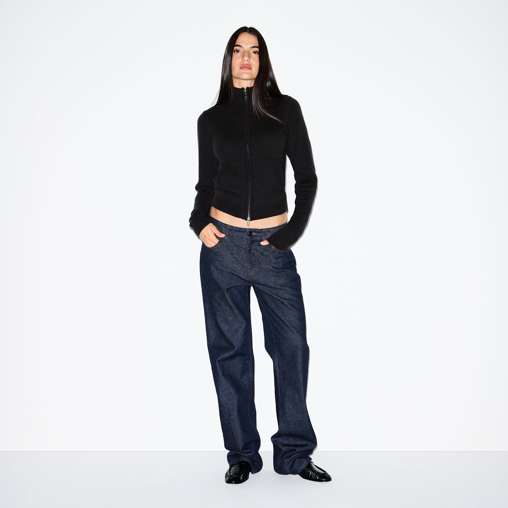 Wool Cashmere Zip Up Mock Neck Sweater