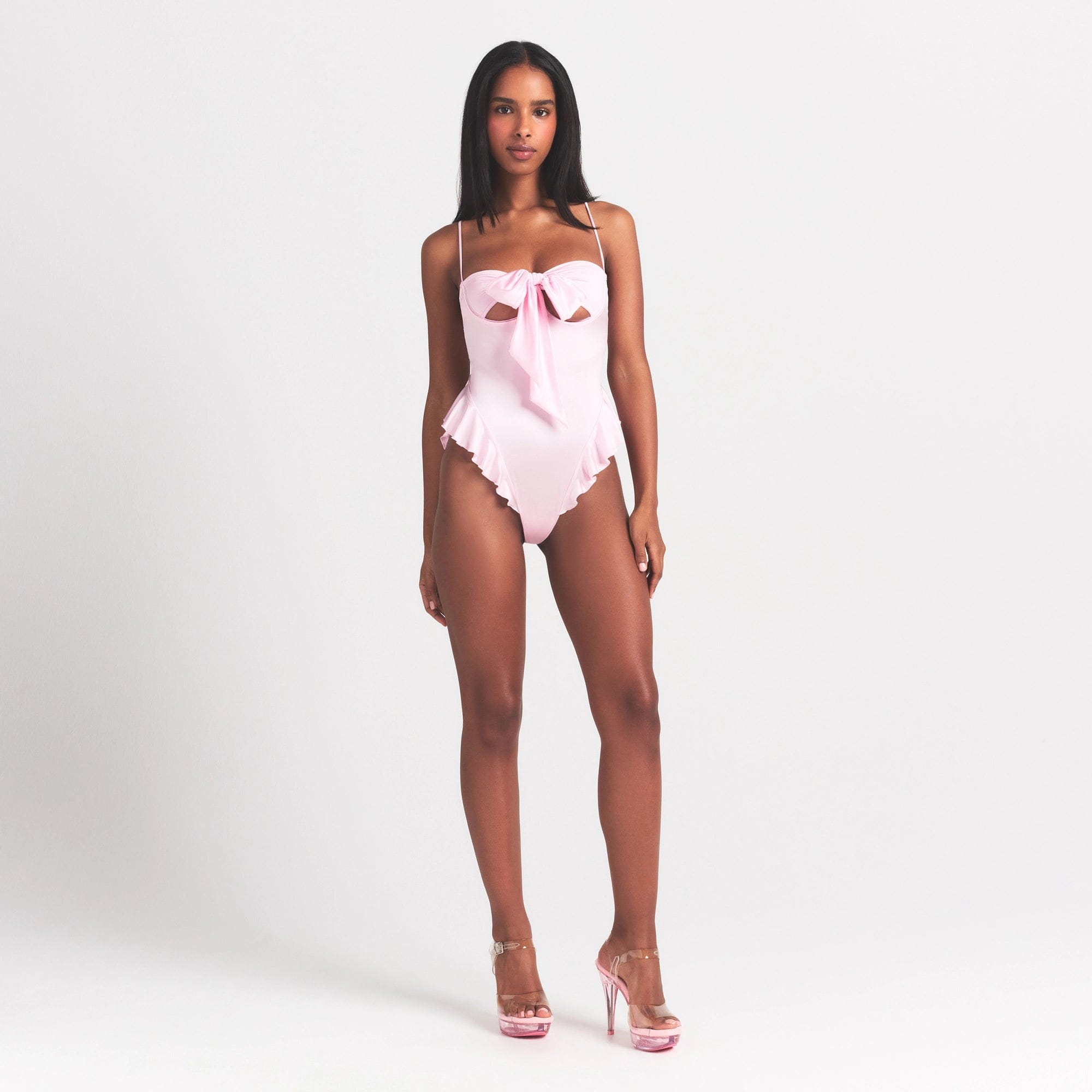 Stretch Satin Tie Front Teddy