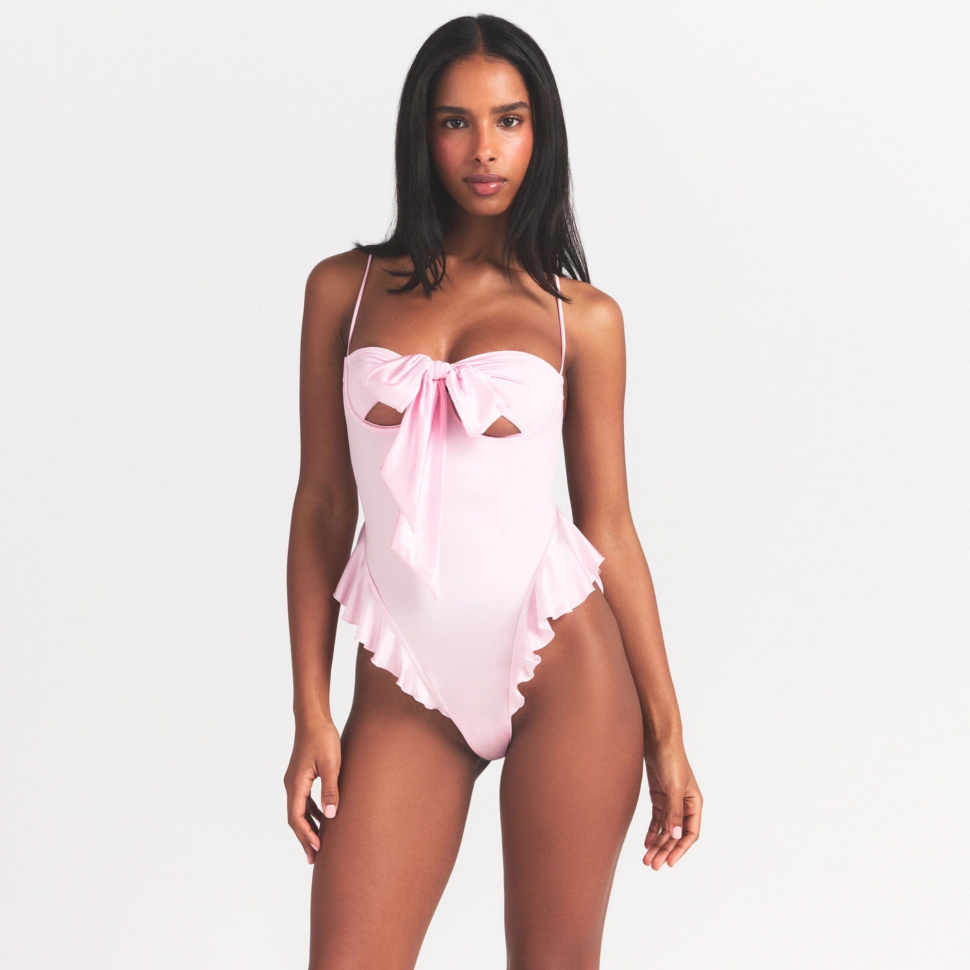 Stretch Satin Tie Front Teddy