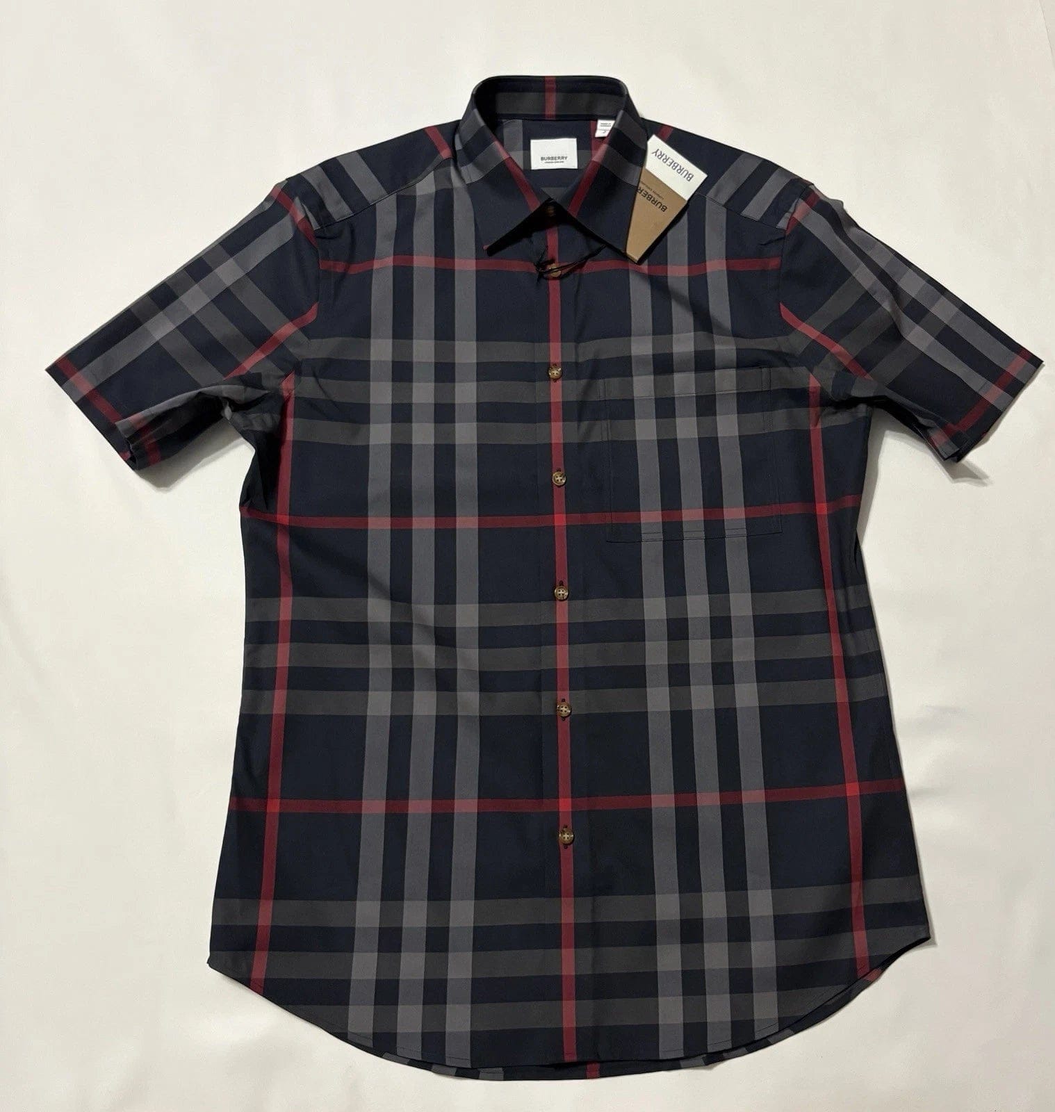 Burberry Slm Fit Navy Check Cotton Shirt