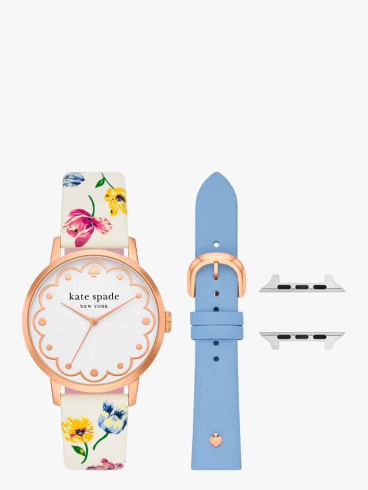 Floral Leather Cross Compatible 38/40/41mm Band Set For Apple Watch®