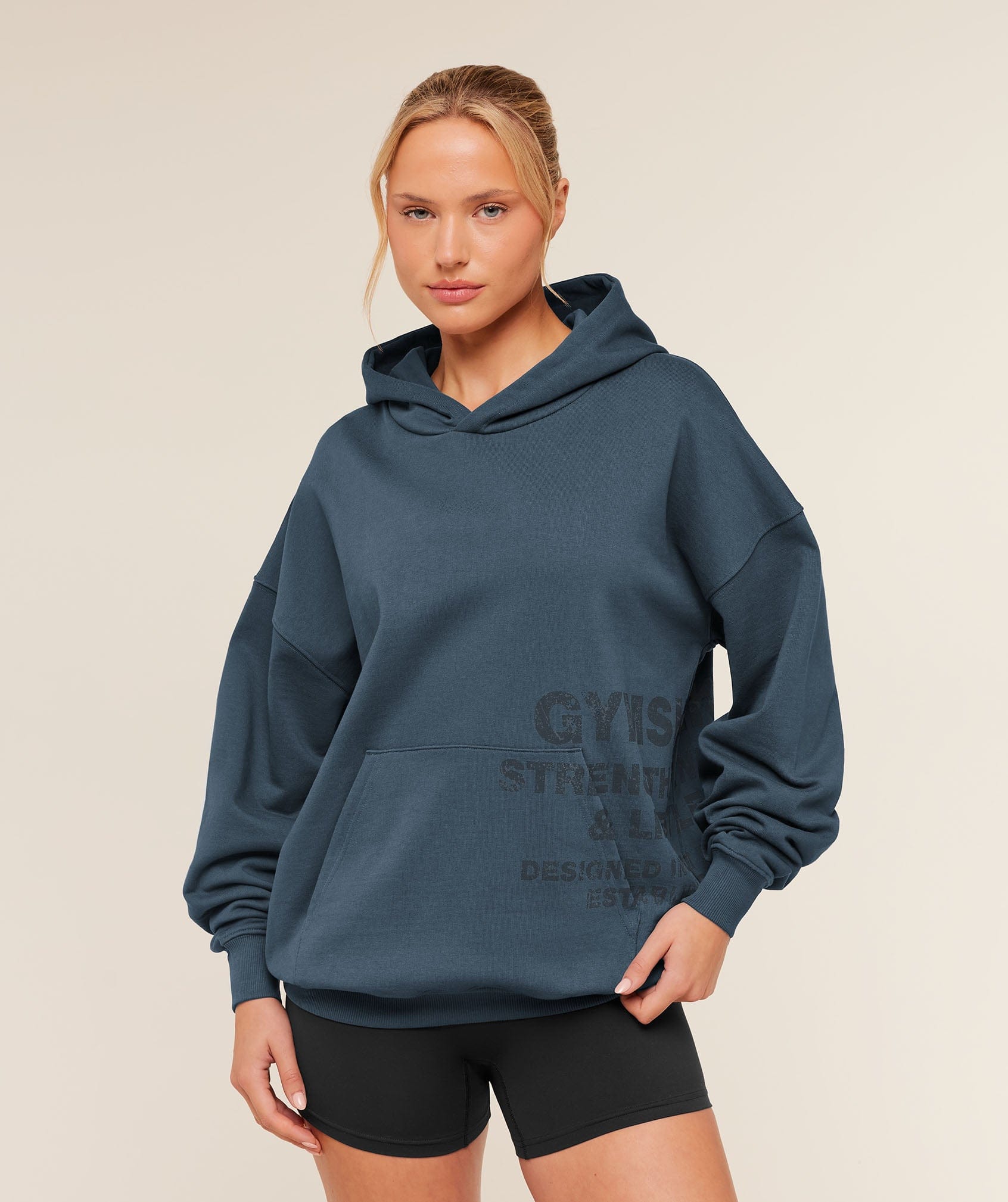 Women's Gymshark Stacked Graphic Hoodie Black