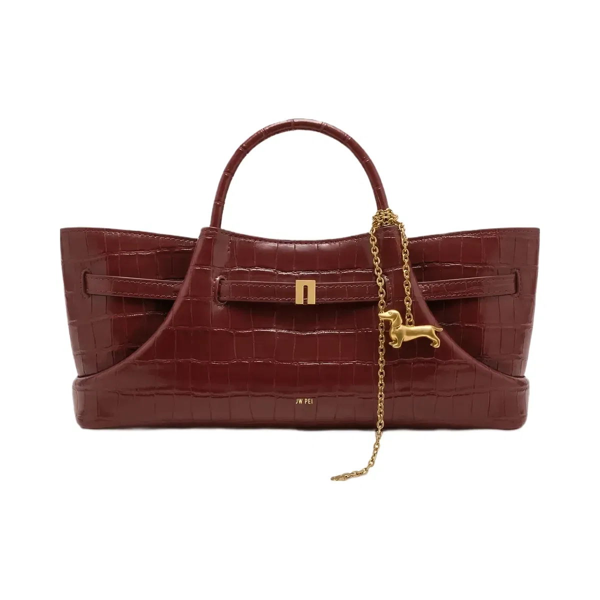 Jw Pei Maeve Dachshund Metal Charm Tote Bag Burgundy Croc