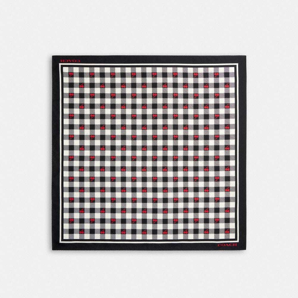Coach Gingham Cherry Print Silk Bandana Black Red