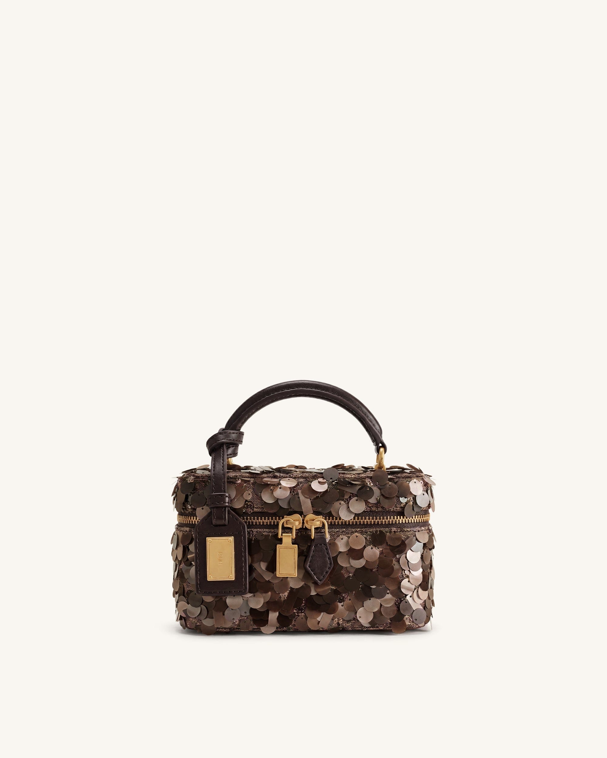 Jw Pei Cleo Metallic Sequin Box Shape Top Handle Bag Brown