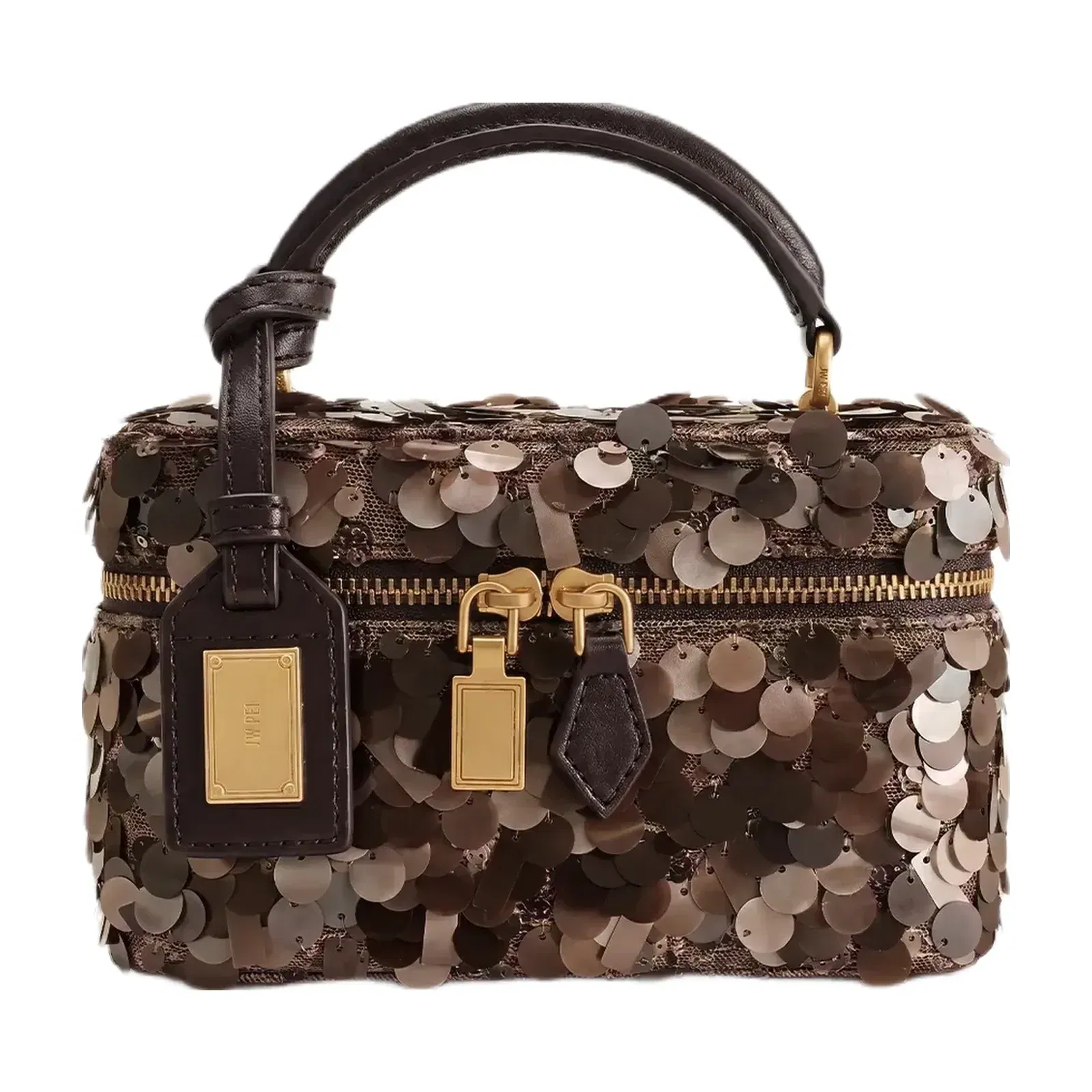 Jw Pei Cleo Metallic Sequin Box Shape Top Handle Bag Brown
