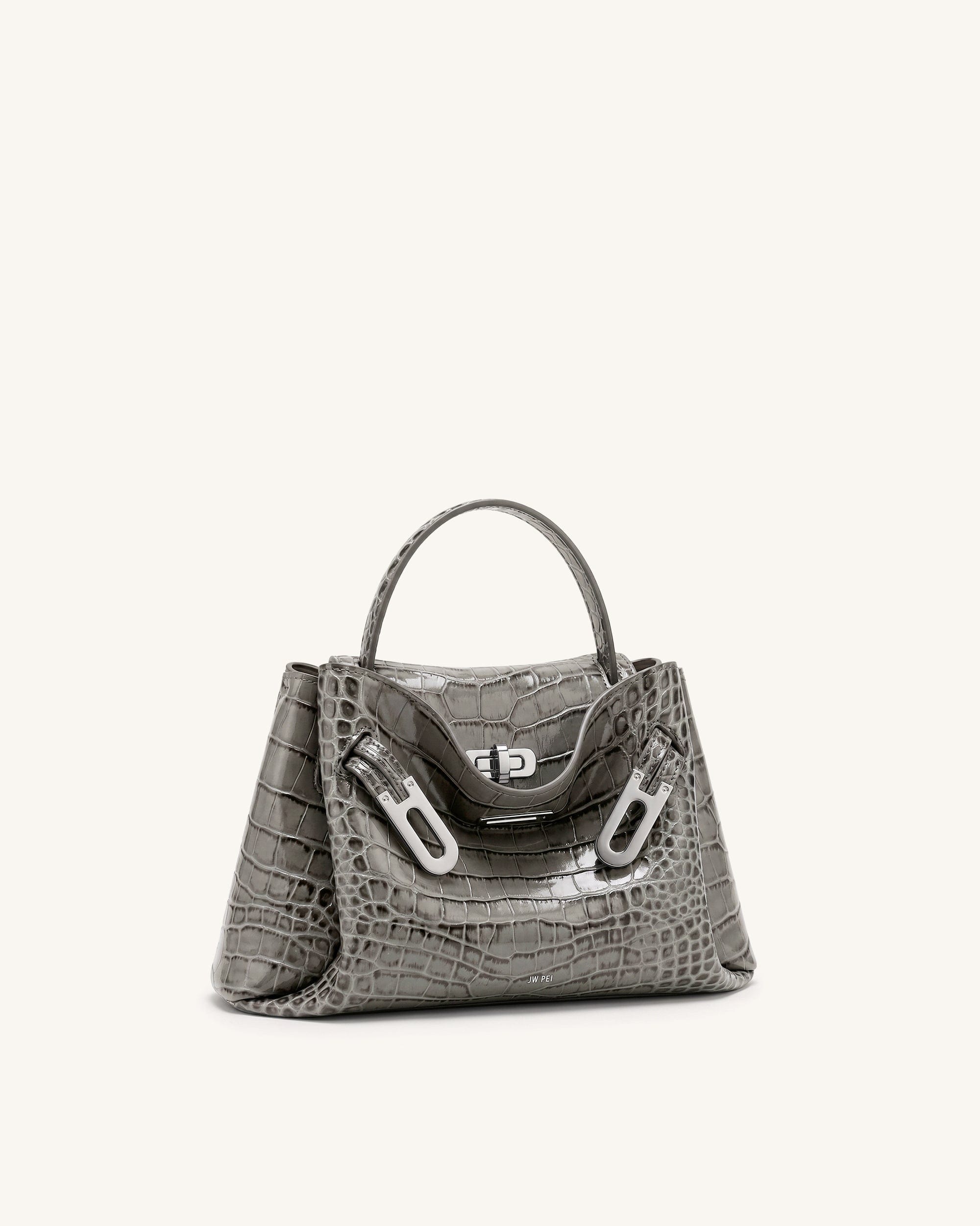 Jw Pei Rhea Small Double Buckle Shoulder Bag Grey Croc