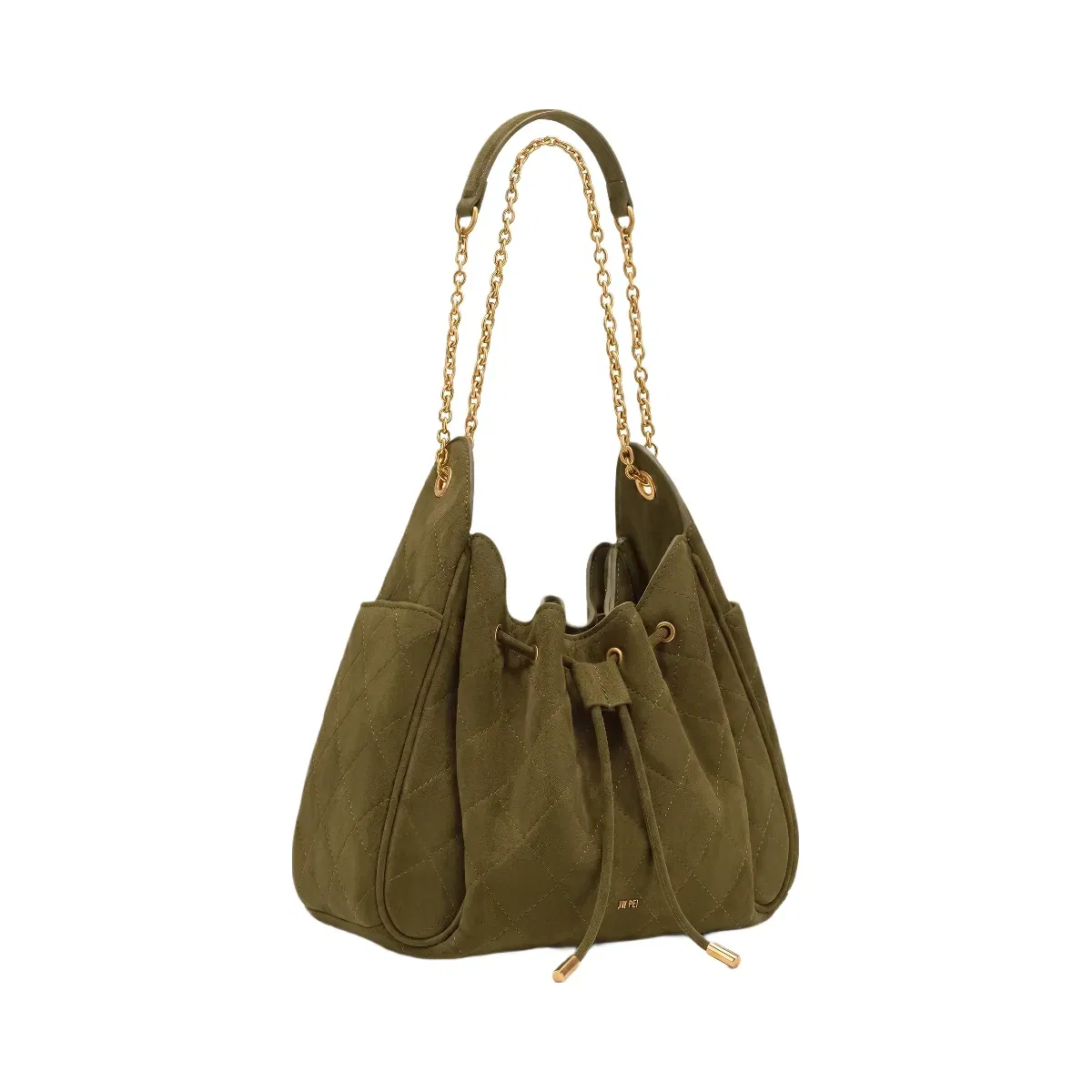 Jw Pei Rowan Faux Suede Quilted Chain Bucket Bag Olive Green