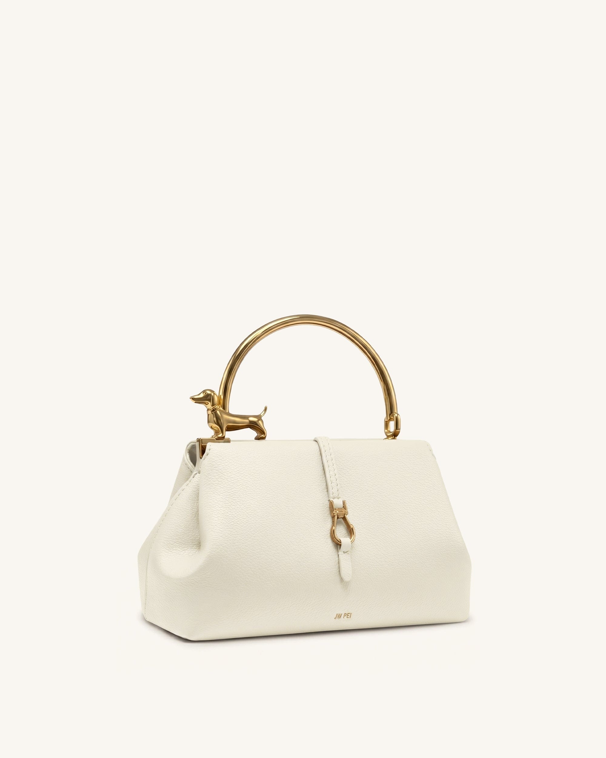 Jw Pei Bruna Dachshund Metal Handle Top Handle Bag White