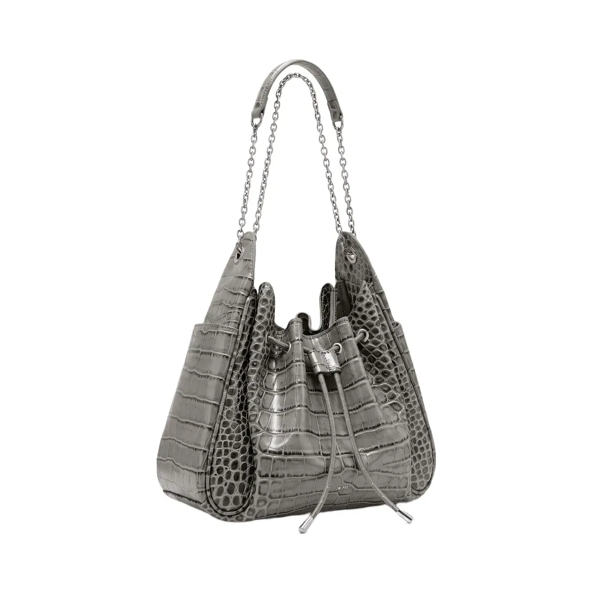 Jw Pei Rowan Ruched Drawstring Chain Bucket Bag Grey Croc