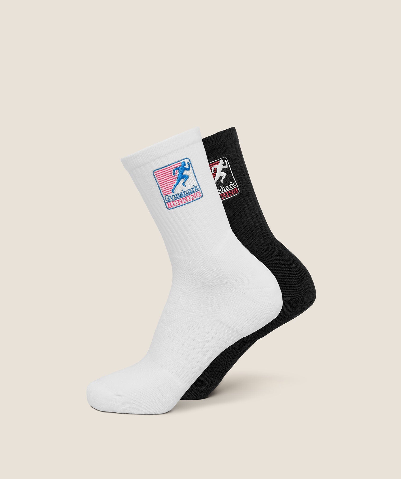 Women's Gymshark Running Graphic Crew Socks 2Pk GS White