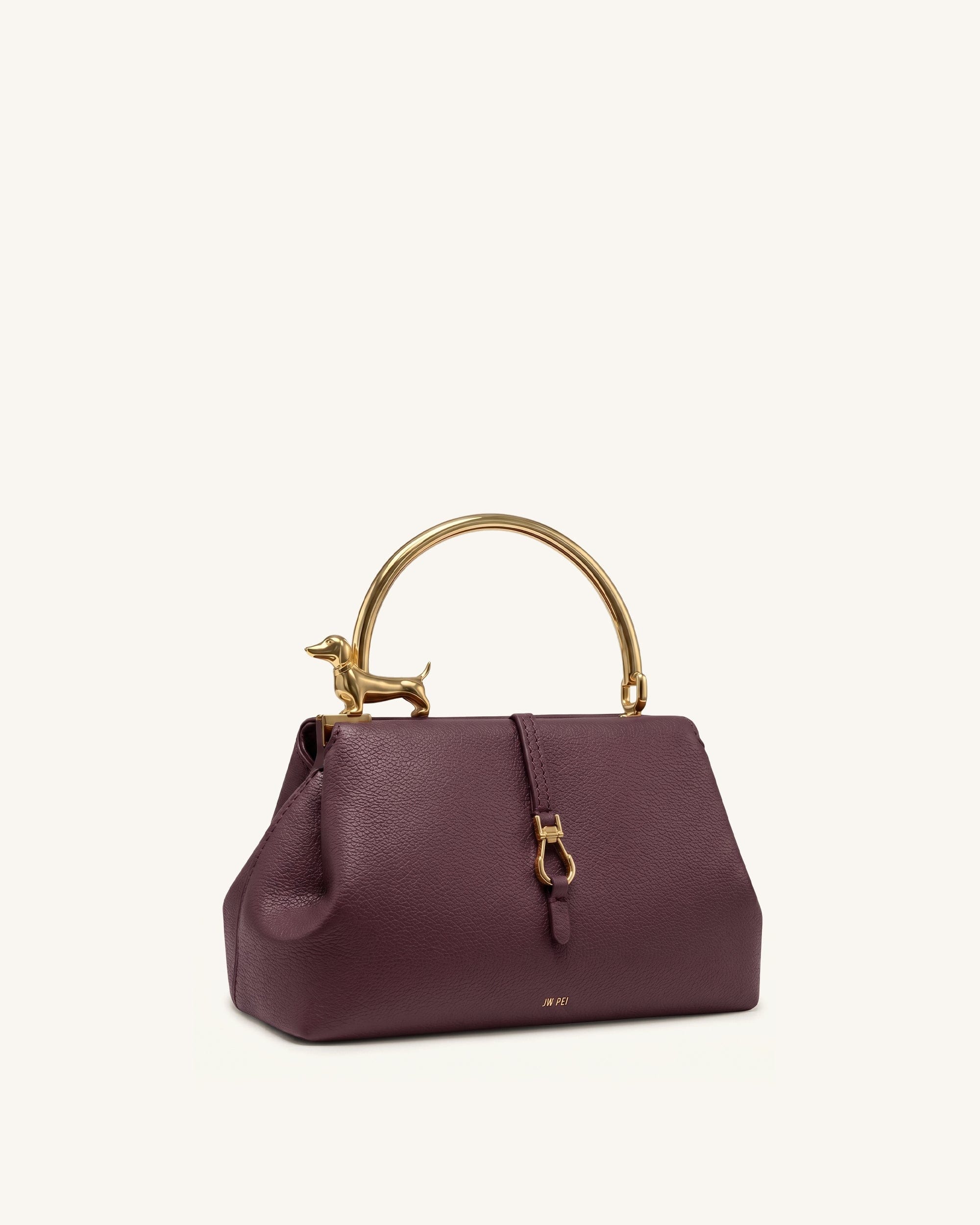 Jw Pei Bruna Dachshund Metal Handle Top Handle Bag Burgundy