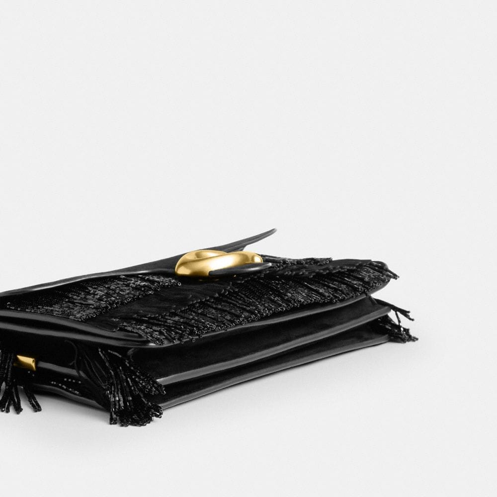 Coach Tabby Shoulder Bag 26 With Crystal Beaded Fringe Brass Black