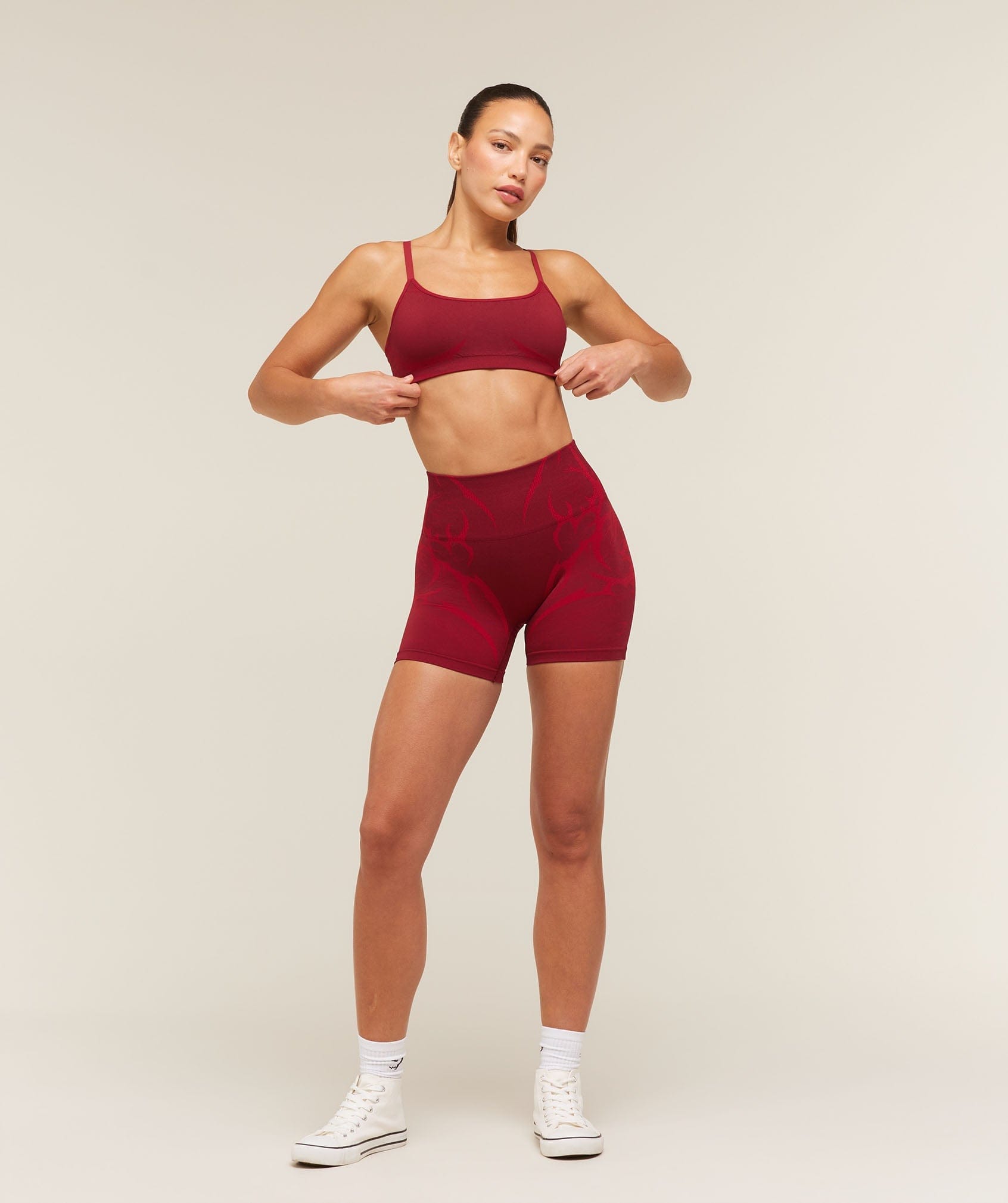 Women's Gymshark Storm Seamless Shorts Sets Red