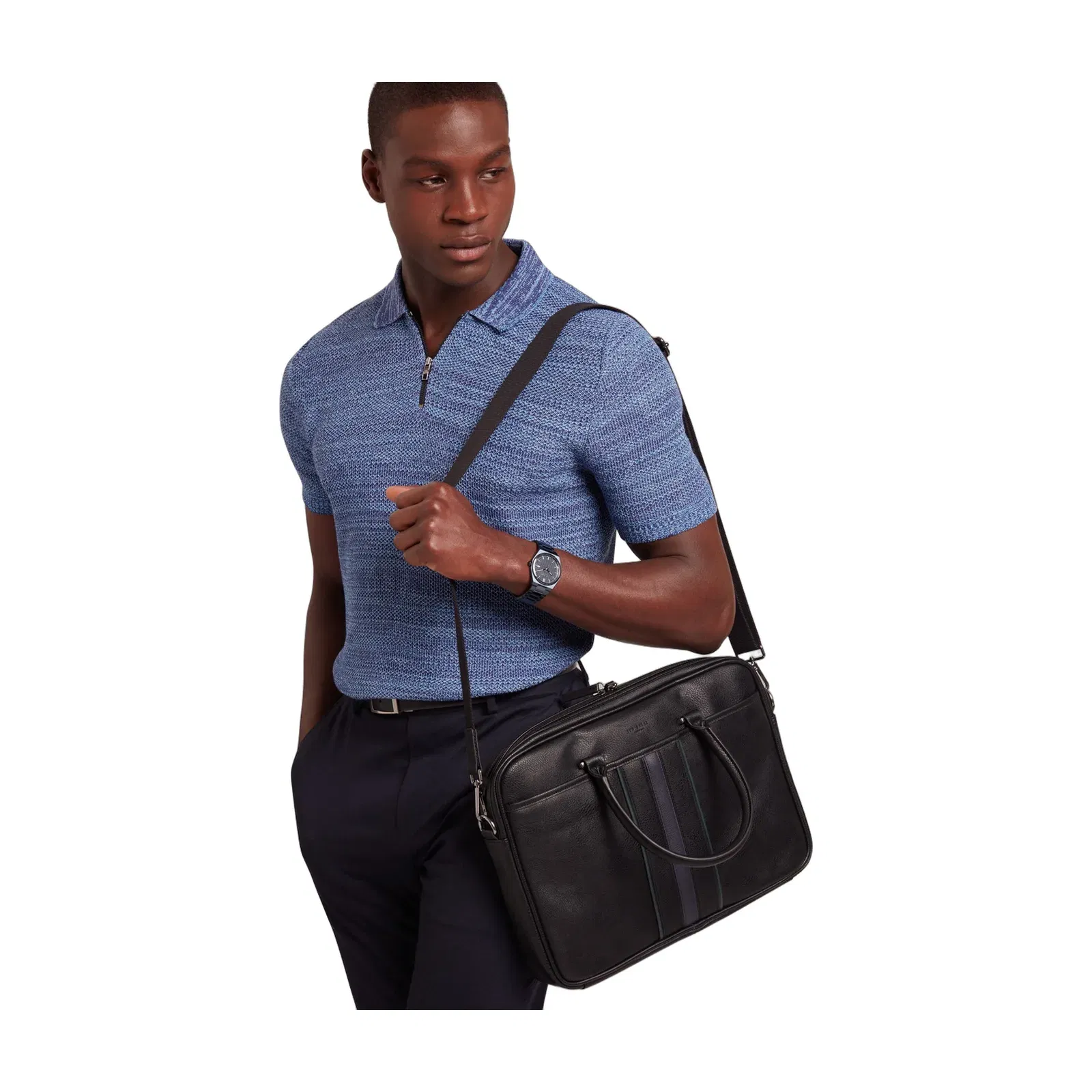 Ted Baker Kenriik Faux Leather Striped Panel Laptop Bag Black