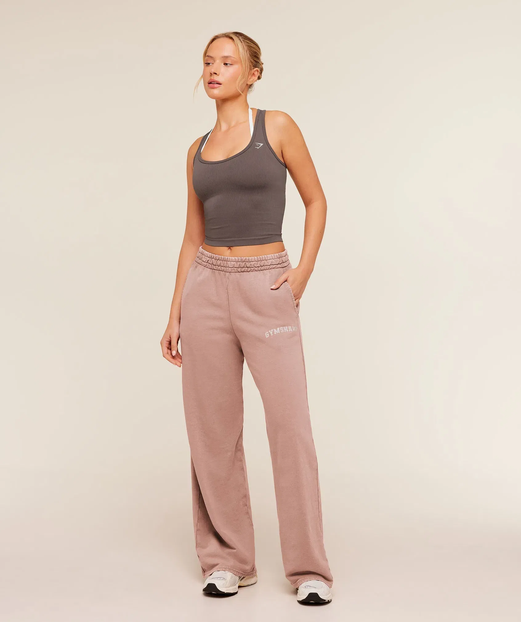 Women's Gymshark Chainstitch Graphic Wide Leg Joggers Pebble Grey