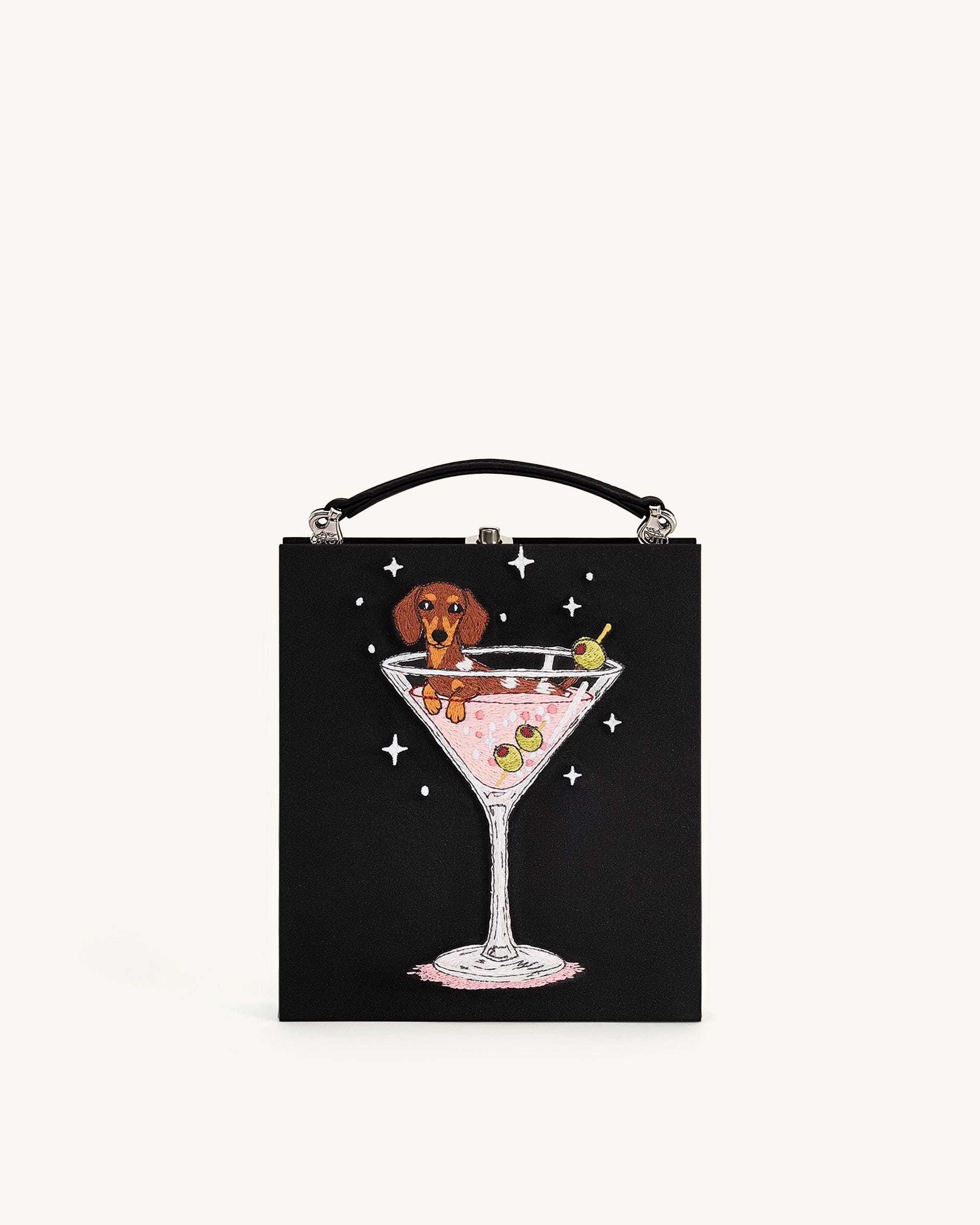 Jw Pei Taya Wine Glass Puppy Pattern Book Shape Clutch Bag Pink