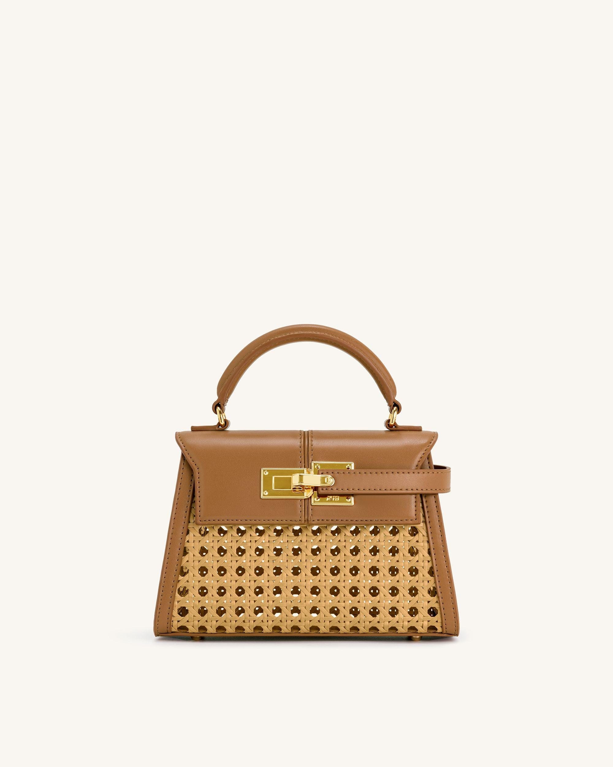 Jw Pei Elise Faux Bamboo Woven Top Handle Bag Brown
