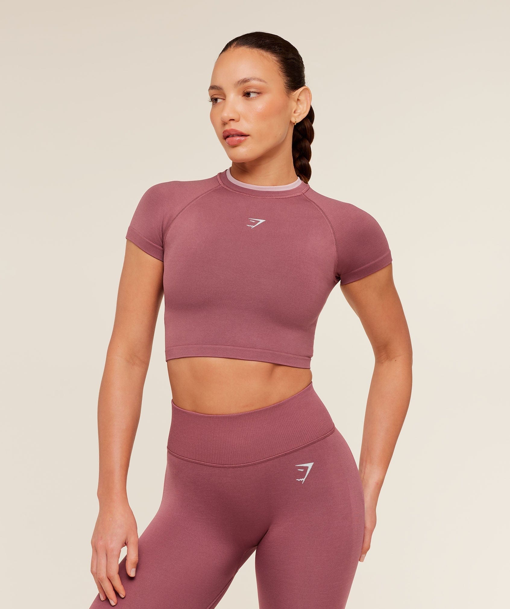 Women's Gymshark Interval Seamless Short Sleeve Crop Top Reset Pink