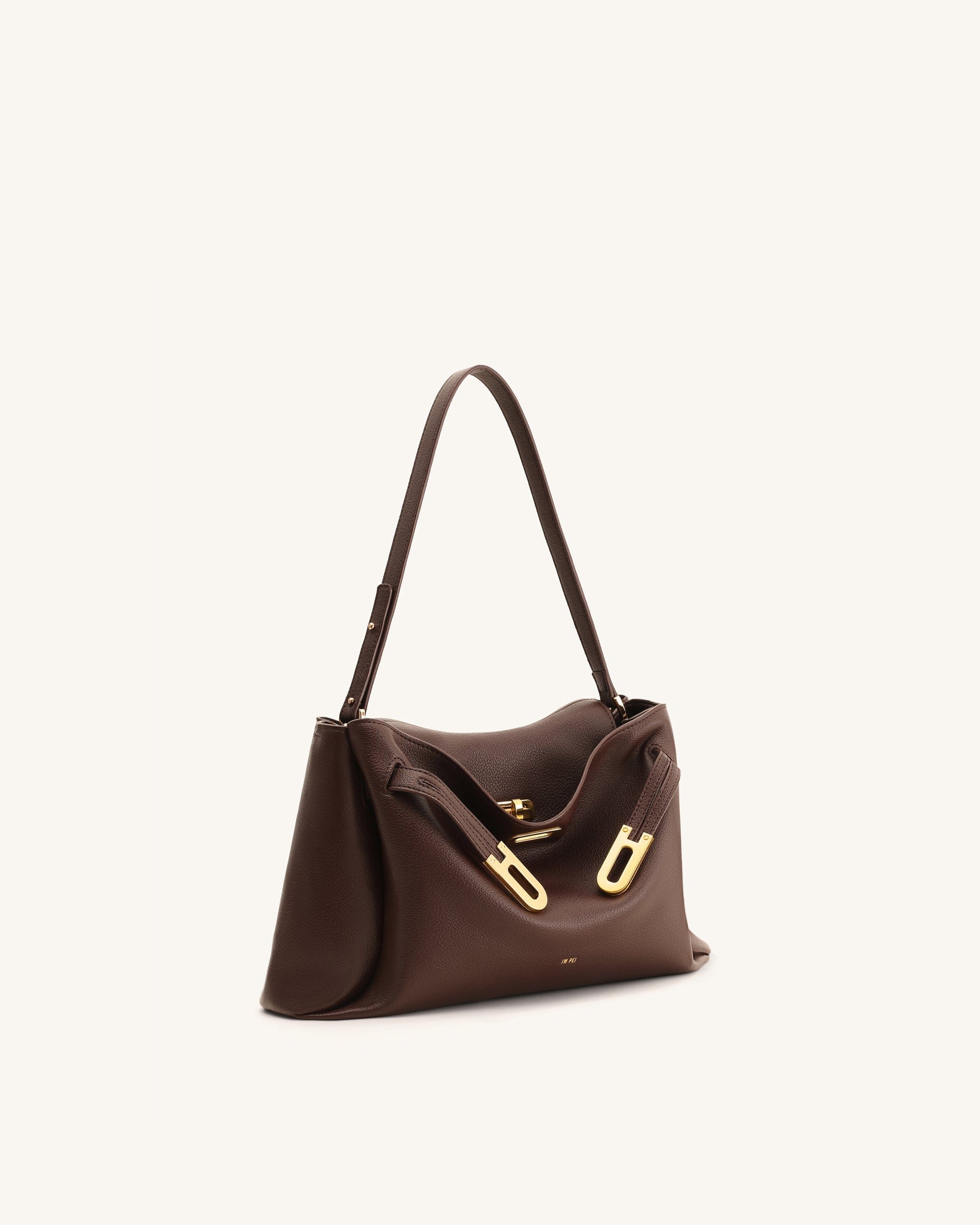 Jw Pei Rhea Pebbled Double Buckle Shoulder Bag Dark Brown