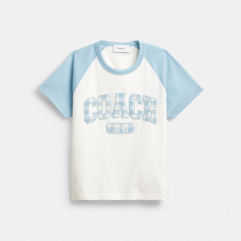 Gingham Sporty Raglan T-Shirt In Organic Cotton
